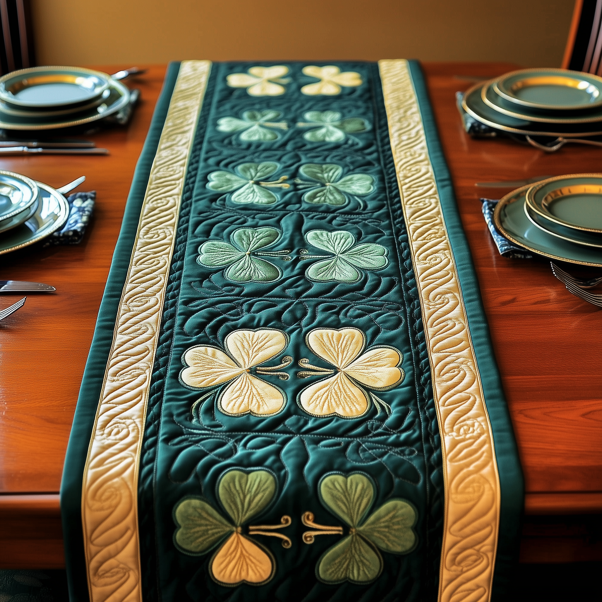 Irish Shamrock Quilted Table Runner Patrick's Day Best Gifts For Teens-1 Irish Shamrock Quilted Table Runner Patrick's Day Best Gifts For Teens-1