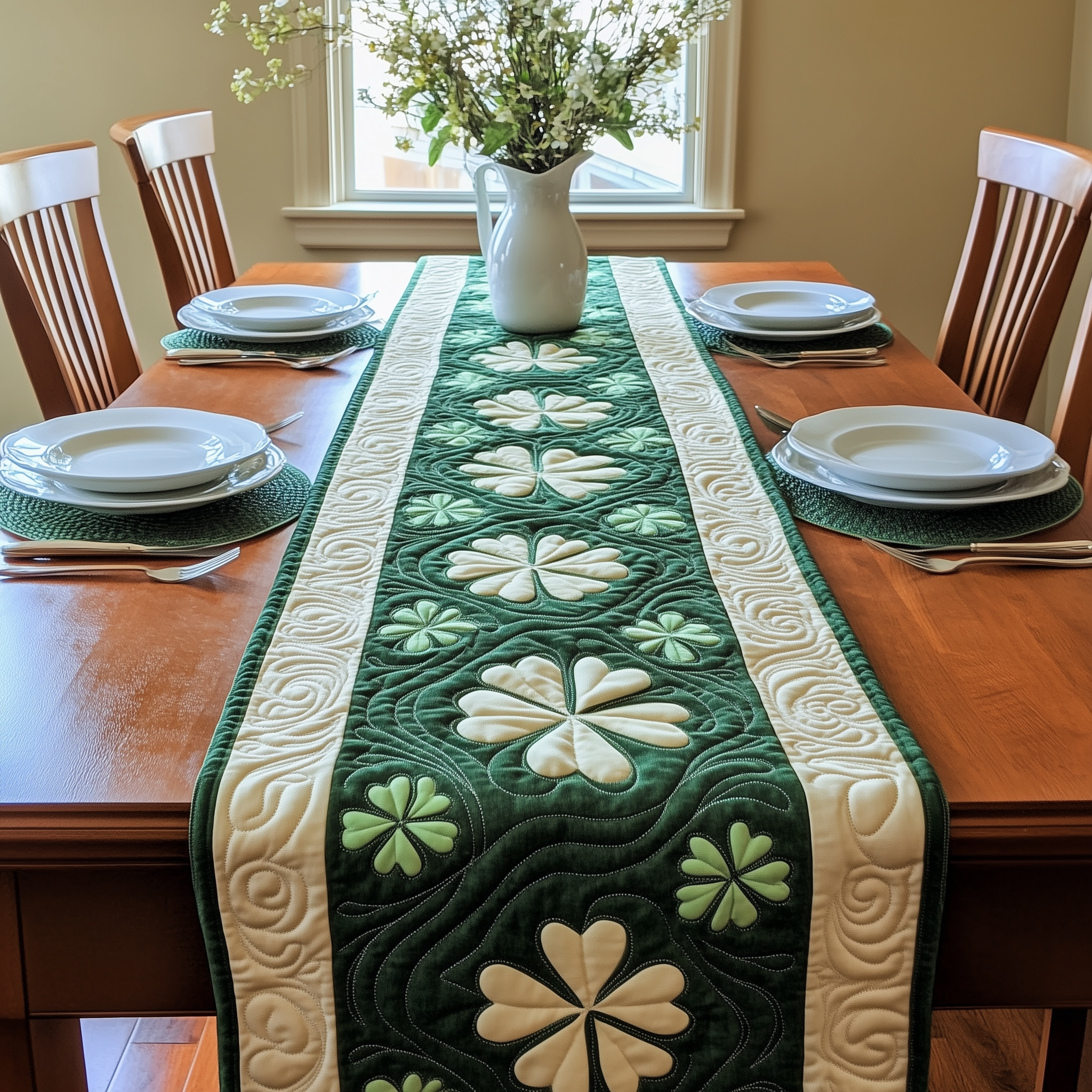Irish Shamrock Quilted Table Runner Patrick's Day Best Gifts For Your Wife-1 Irish Shamrock Quilted Table Runner Patrick's Day Best Gifts For Your Wife-1