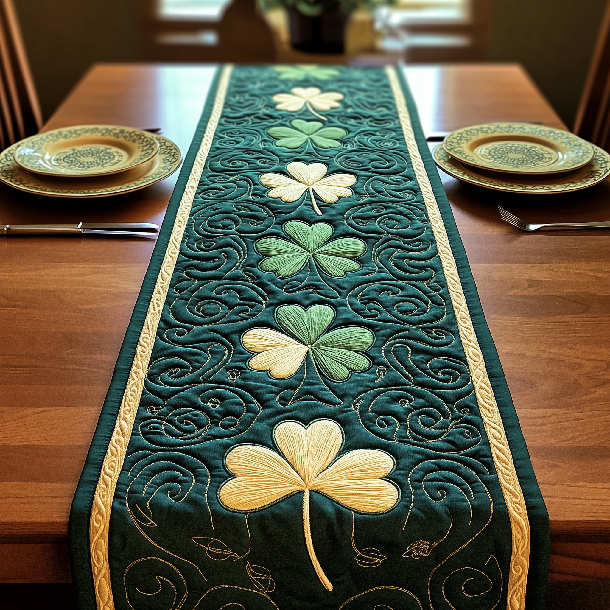 Irish Shamrock Quilted Table Runner Patrick's Day Best Presents For Grandmas-1 Irish Shamrock Quilted Table Runner Patrick's Day Best Presents For Grandmas-1