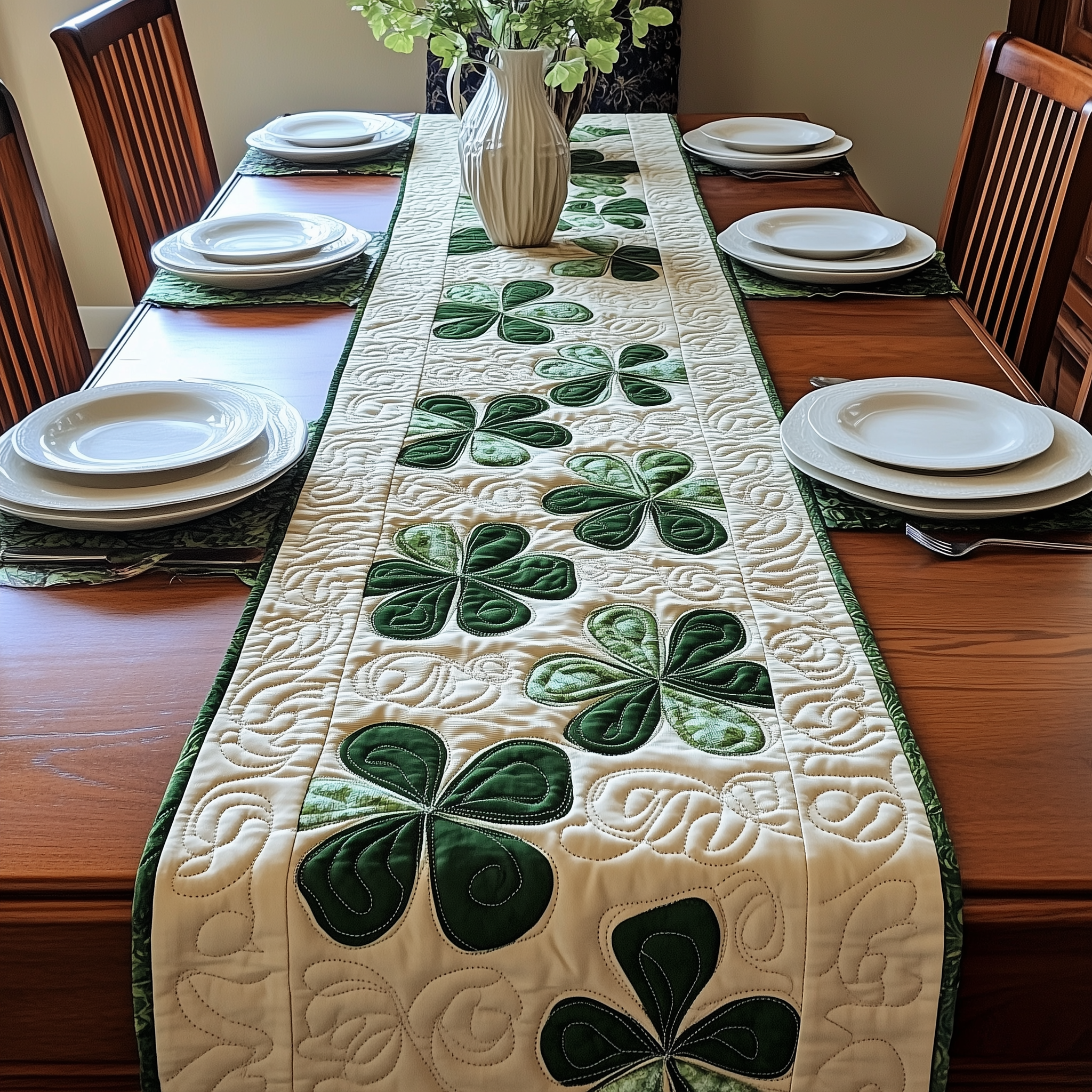 Irish Shamrock Quilted Table Runner Patrick's Day Best Presents For Mom-1 Irish Shamrock Quilted Table Runner Patrick's Day Best Presents For Mom-1