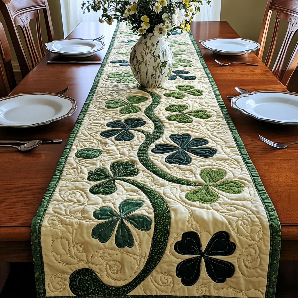 Irish Shamrock Quilted Table Runner Patrick's Day Dad And Daughter Gifts-1 Irish Shamrock Quilted Table Runner Patrick's Day Dad And Daughter Gifts-1
