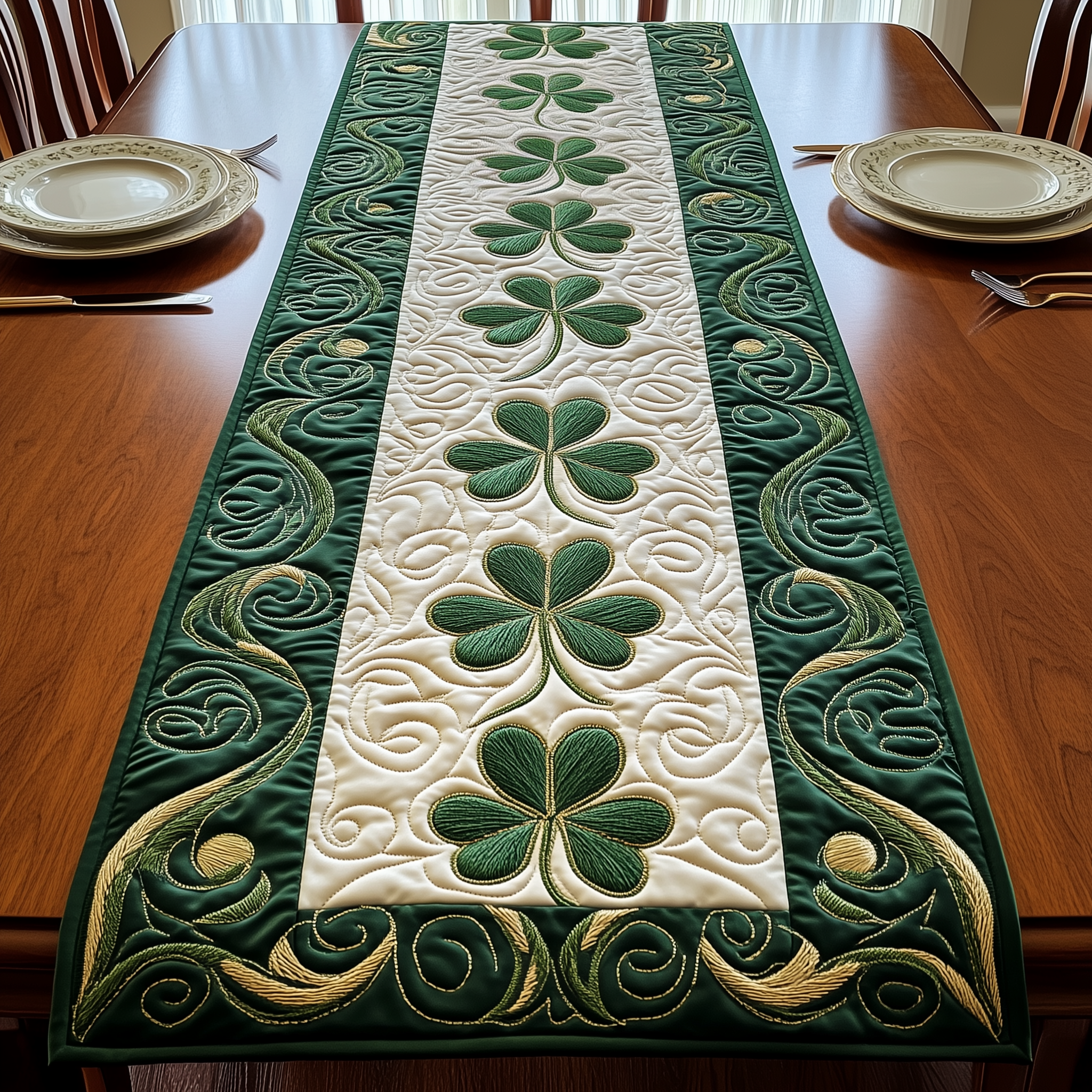 Irish Shamrock Quilted Table Runner Patrick's Day Daughter Presents From Mum-1