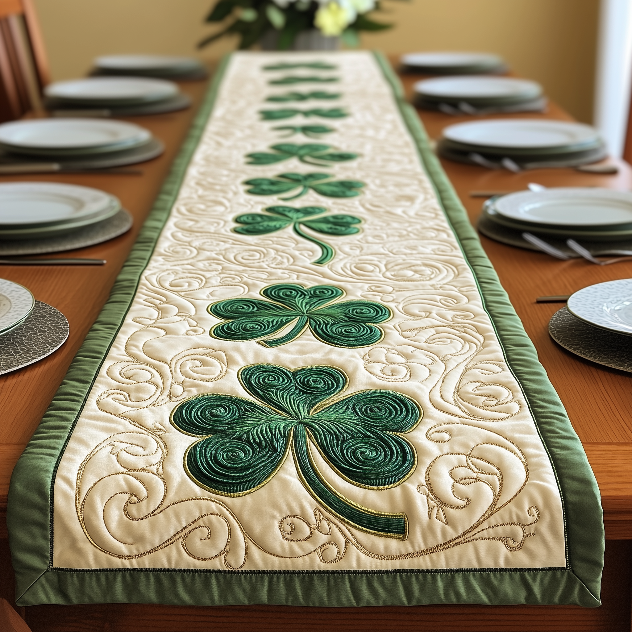 Irish Shamrock Quilted Table Runner Patrick's Day Father Daughter Gifts For Dad-1 Irish Shamrock Quilted Table Runner Patrick's Day Father Daughter Gifts For Dad-1