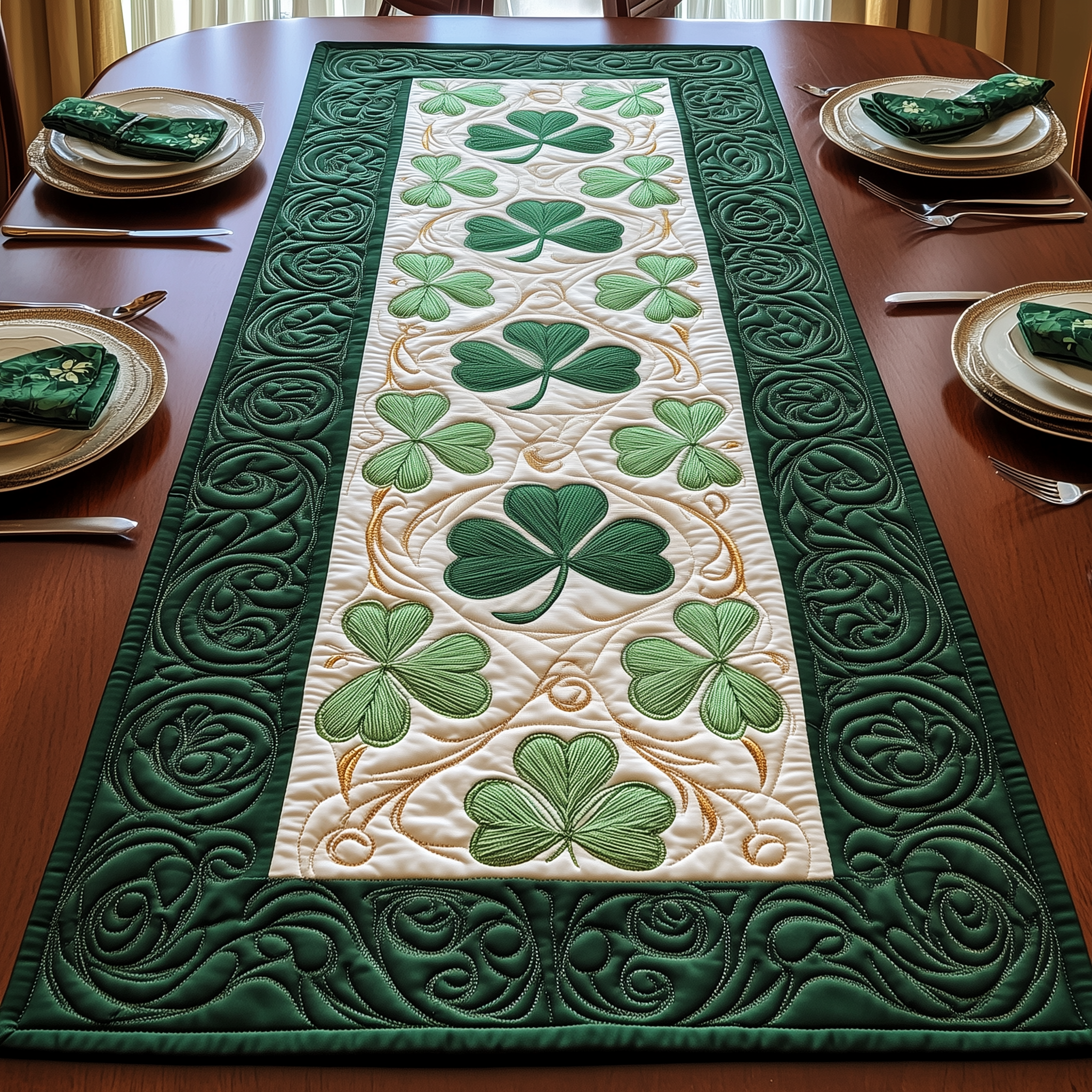 Irish Shamrock Quilted Table Runner Patrick's Day Father Daughter Presents-1 Irish Shamrock Quilted Table Runner Patrick's Day Father Daughter Presents-1