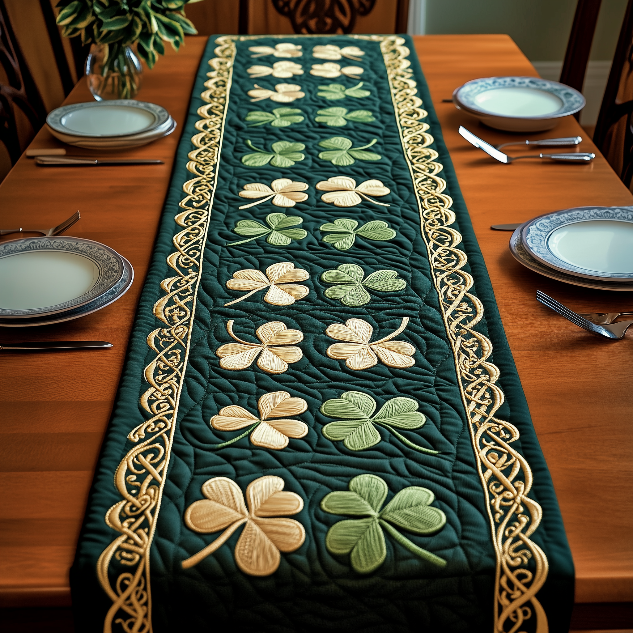 Irish Shamrock Quilted Table Runner Patrick's Day Gift For Daughter-1