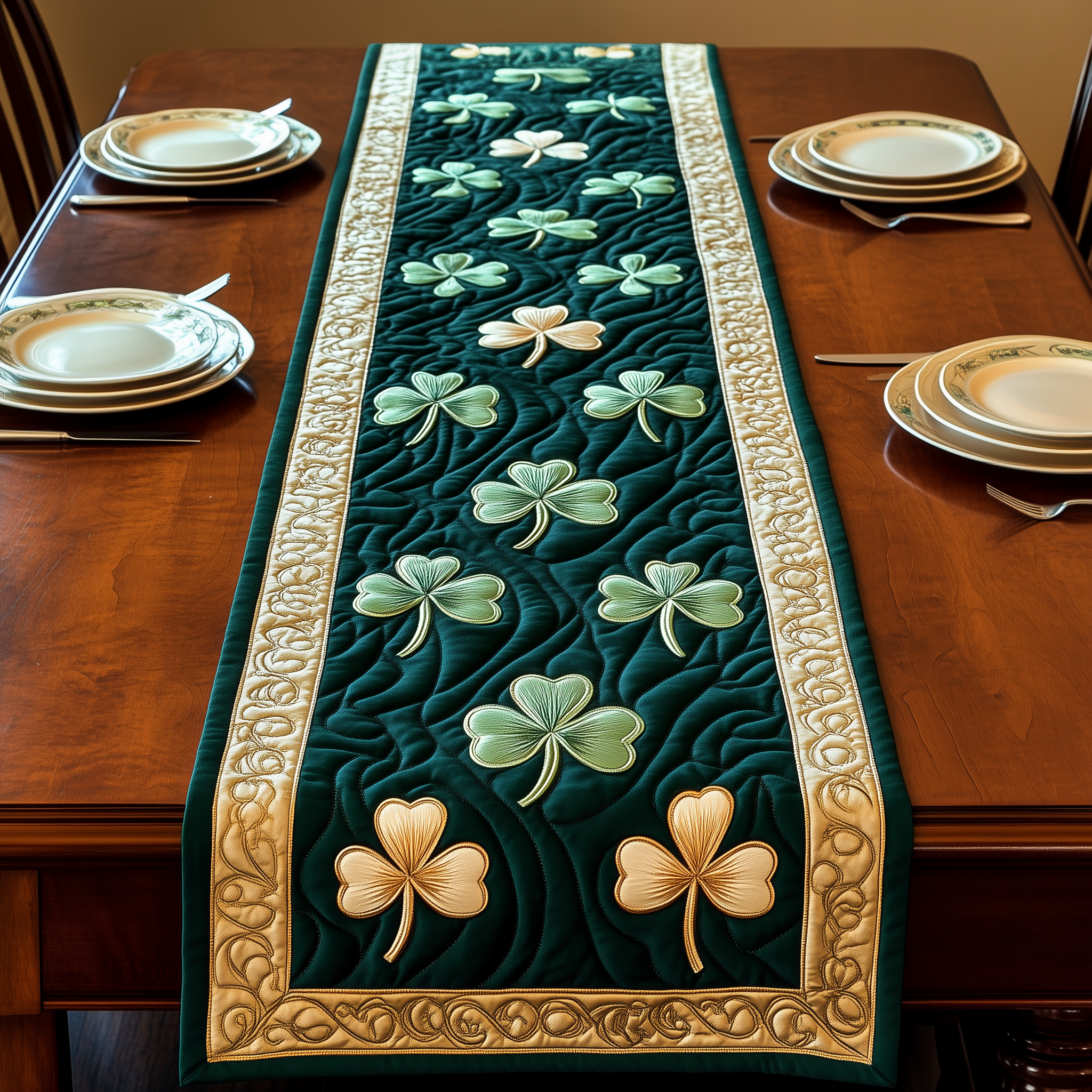 Irish Shamrock Quilted Table Runner Patrick's Day Gift From Daughter To Father-1
