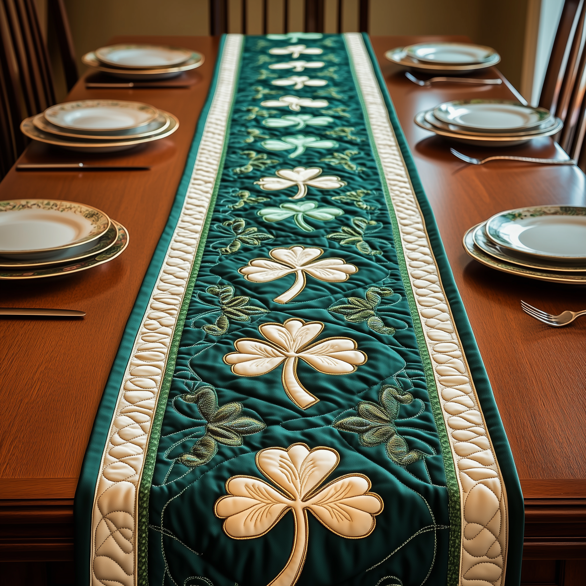 Irish Shamrock Quilted Table Runner Patrick's Day Gift Ideas For Son In Law-1