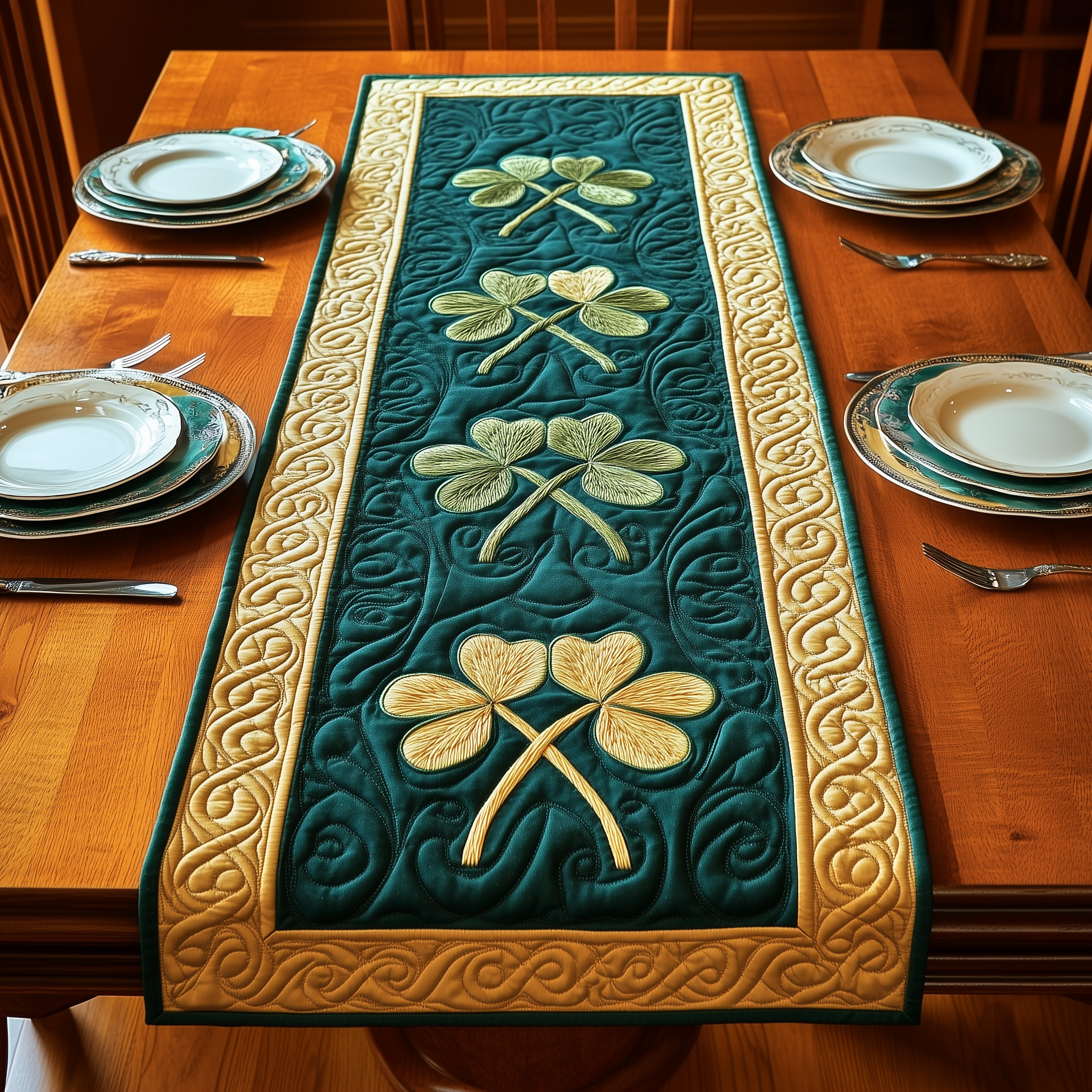 Irish Shamrock Quilted Table Runner Patrick's Day Gifts For Family-1