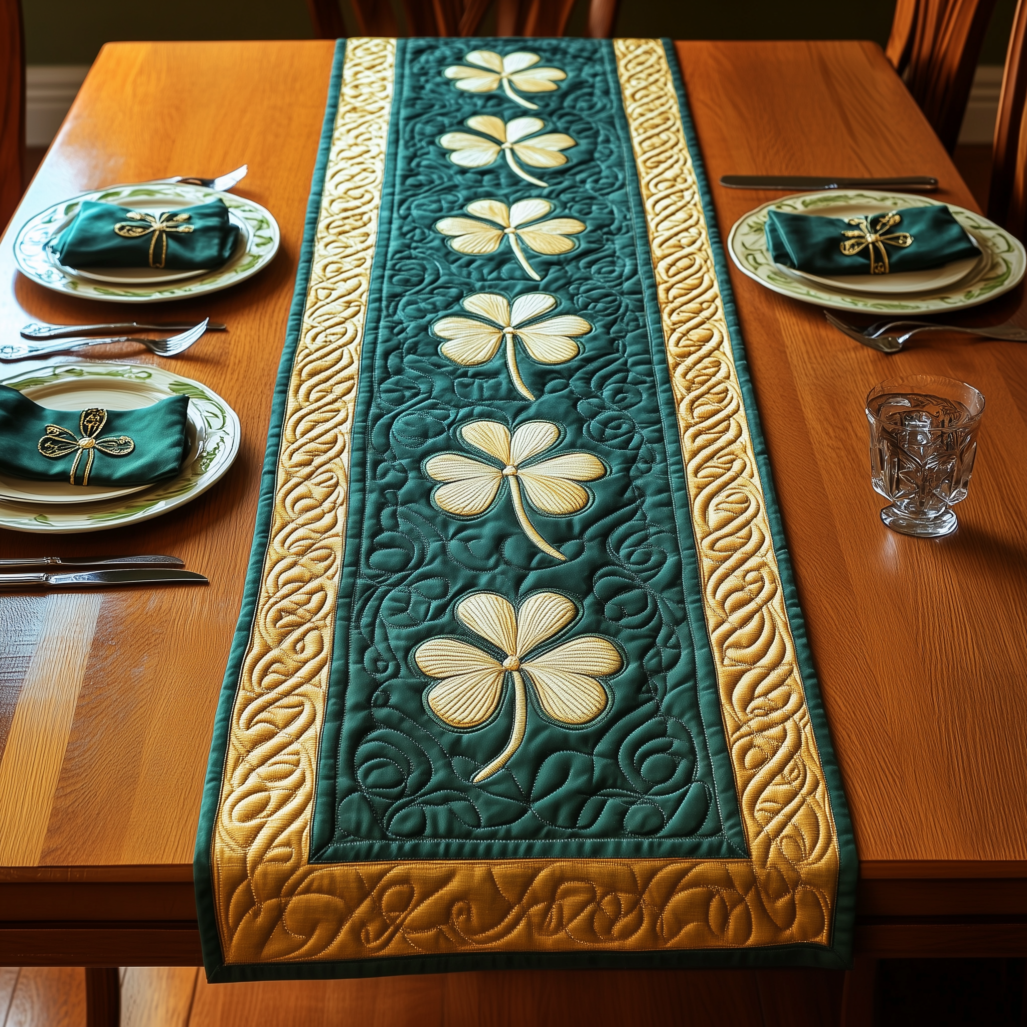 Irish Shamrock Quilted Table Runner Patrick's Day Gifts For Mother In Law-1