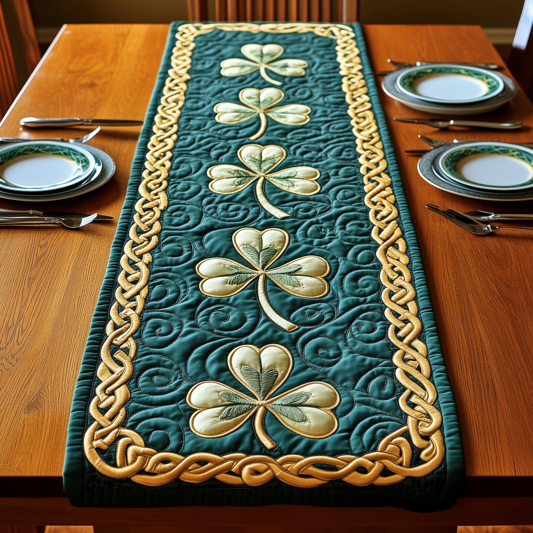 Irish Shamrock Quilted Table Runner Patrick's Day Gifts For Sister In Law-1 Irish Shamrock Quilted Table Runner Patrick's Day Gifts For Sister In Law-1