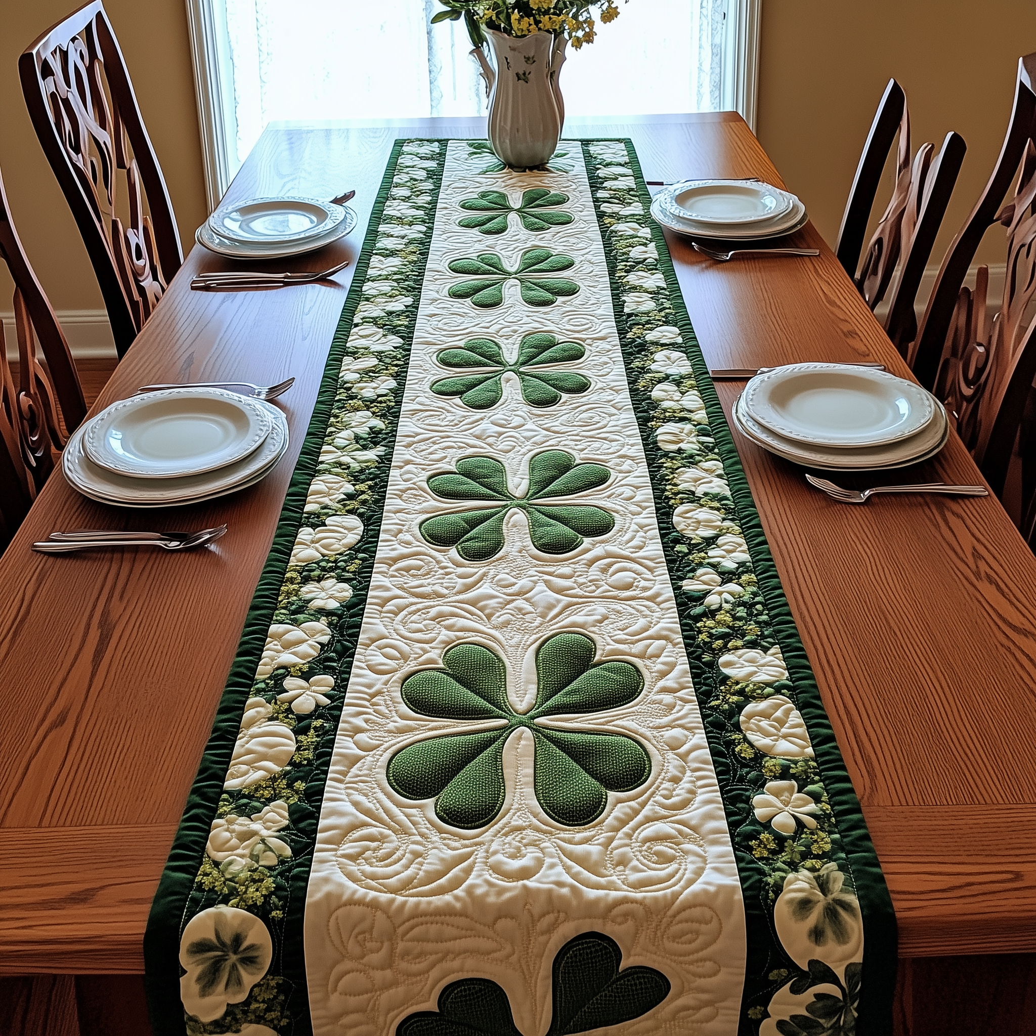 Irish Shamrock Quilted Table Runner Patrick's Day Gifts For Your Boyfriend-1 Irish Shamrock Quilted Table Runner Patrick's Day Gifts For Your Boyfriend-1