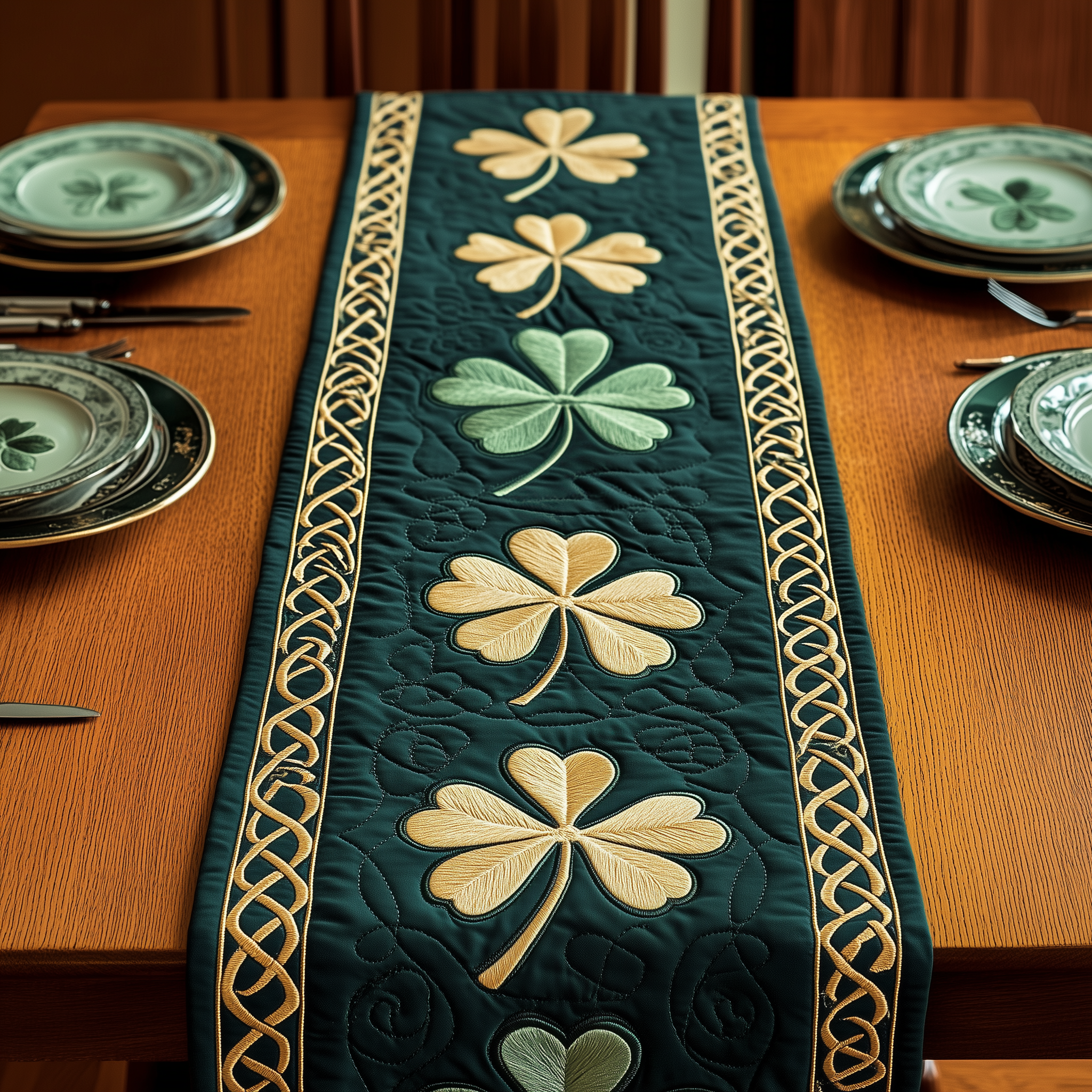 Irish Shamrock Quilted Table Runner Patrick's Day Gifts For Your Daughter-1 Irish Shamrock Quilted Table Runner Patrick's Day Gifts For Your Daughter-1