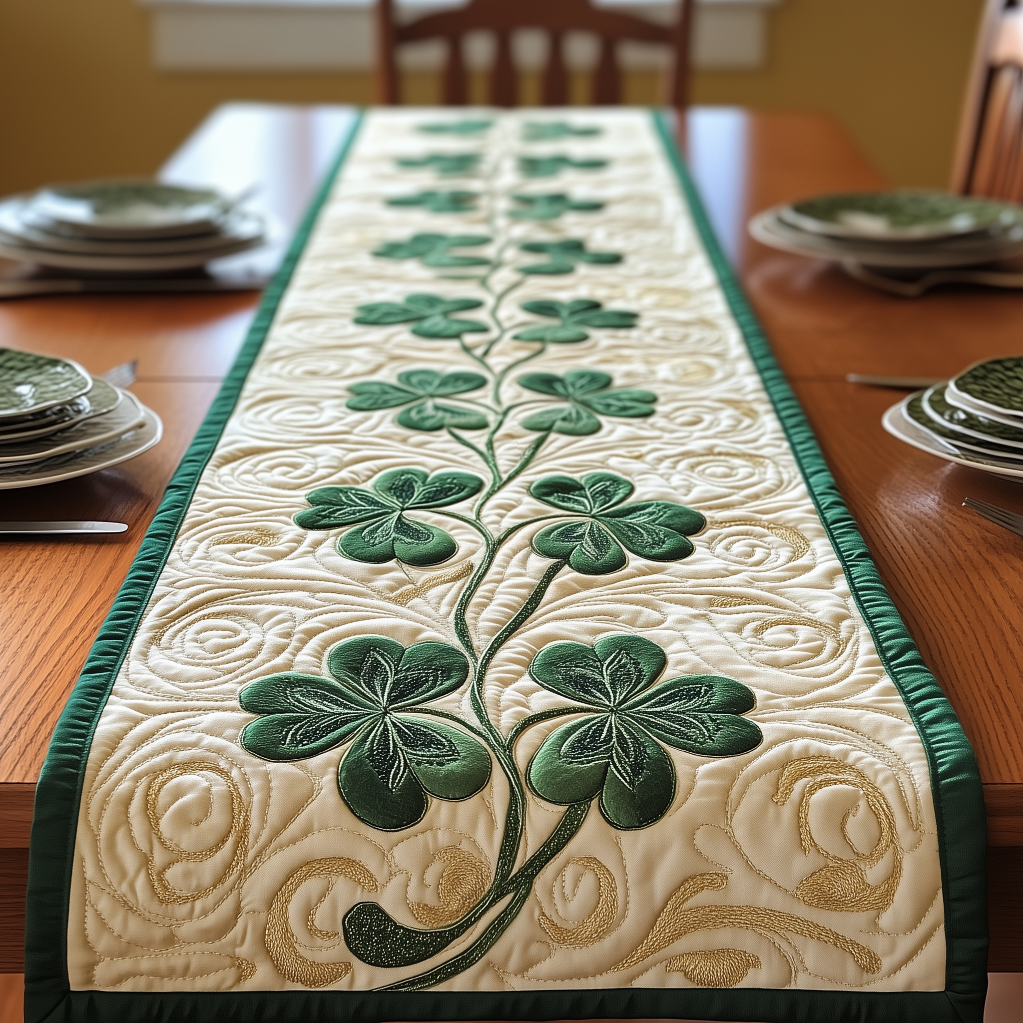 Irish Shamrock Quilted Table Runner Patrick's Day Gifts To Daughter From Mom-1 Irish Shamrock Quilted Table Runner Patrick's Day Gifts To Daughter From Mom-1