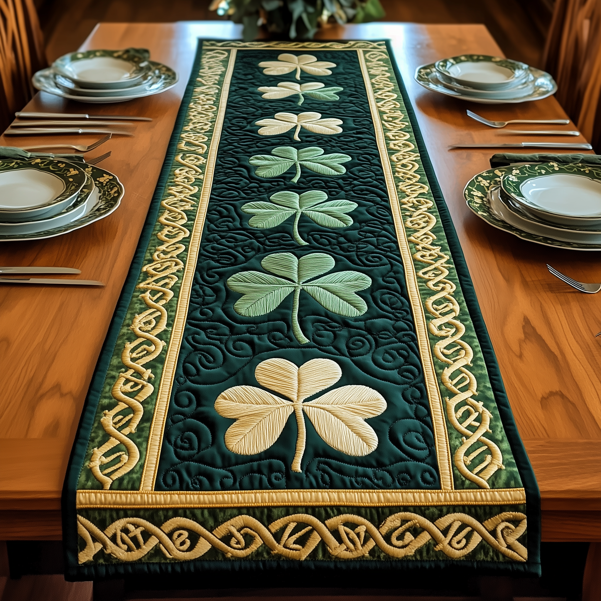 Irish Shamrock Quilted Table Runner Patrick's Day Good Family Presents-1 Irish Shamrock Quilted Table Runner Patrick's Day Good Family Presents-1