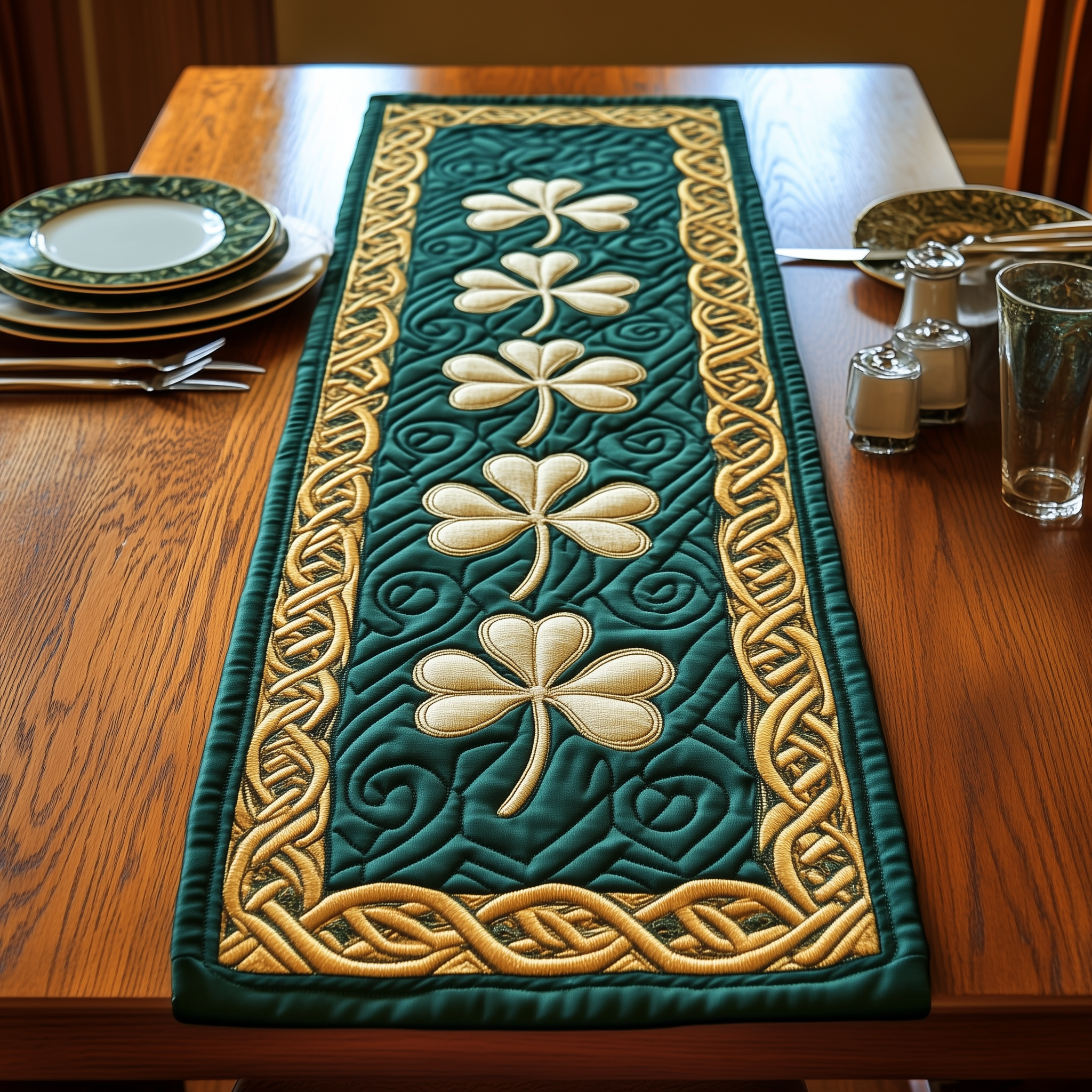 Irish Shamrock Quilted Table Runner Patrick's Day Good Gifts For Teens-1 Irish Shamrock Quilted Table Runner Patrick's Day Good Gifts For Teens-1
