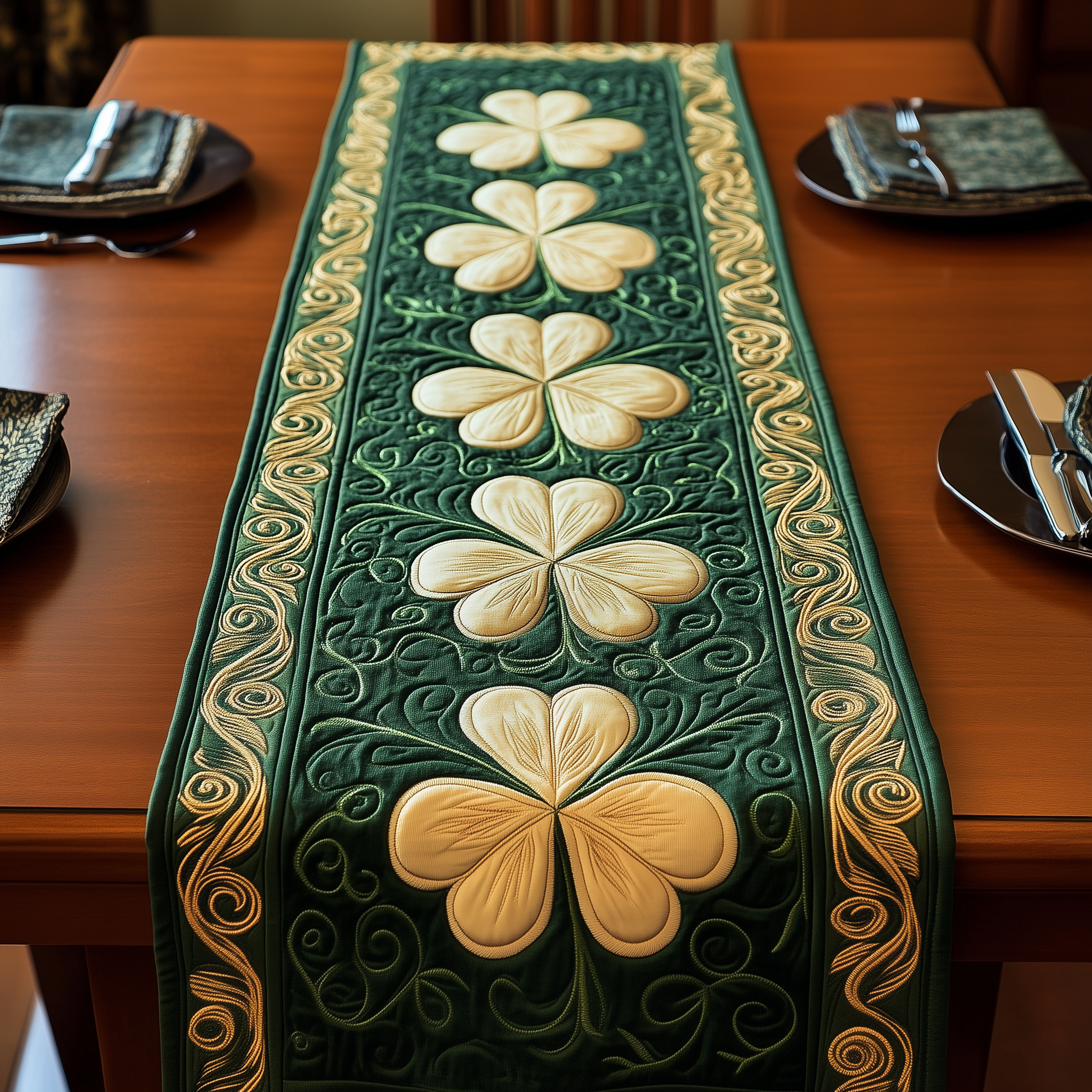 Irish Shamrock Quilted Table Runner Patrick's Day Great Gift Ideas For Grandma-1 Irish Shamrock Quilted Table Runner Patrick's Day Great Gift Ideas For Grandma-1