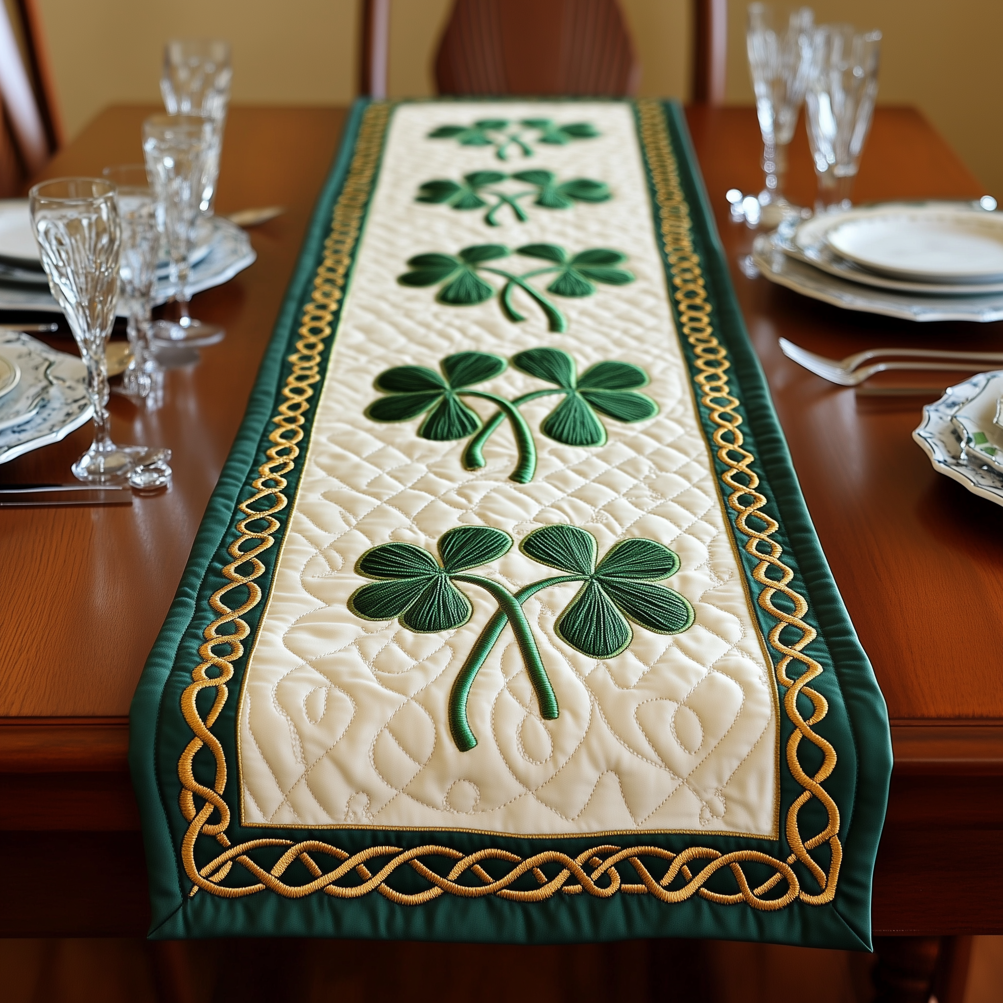 Irish Shamrock Quilted Table Runner Patrick's Day Great Presents For Grandma-1 Irish Shamrock Quilted Table Runner Patrick's Day Great Presents For Grandma-1