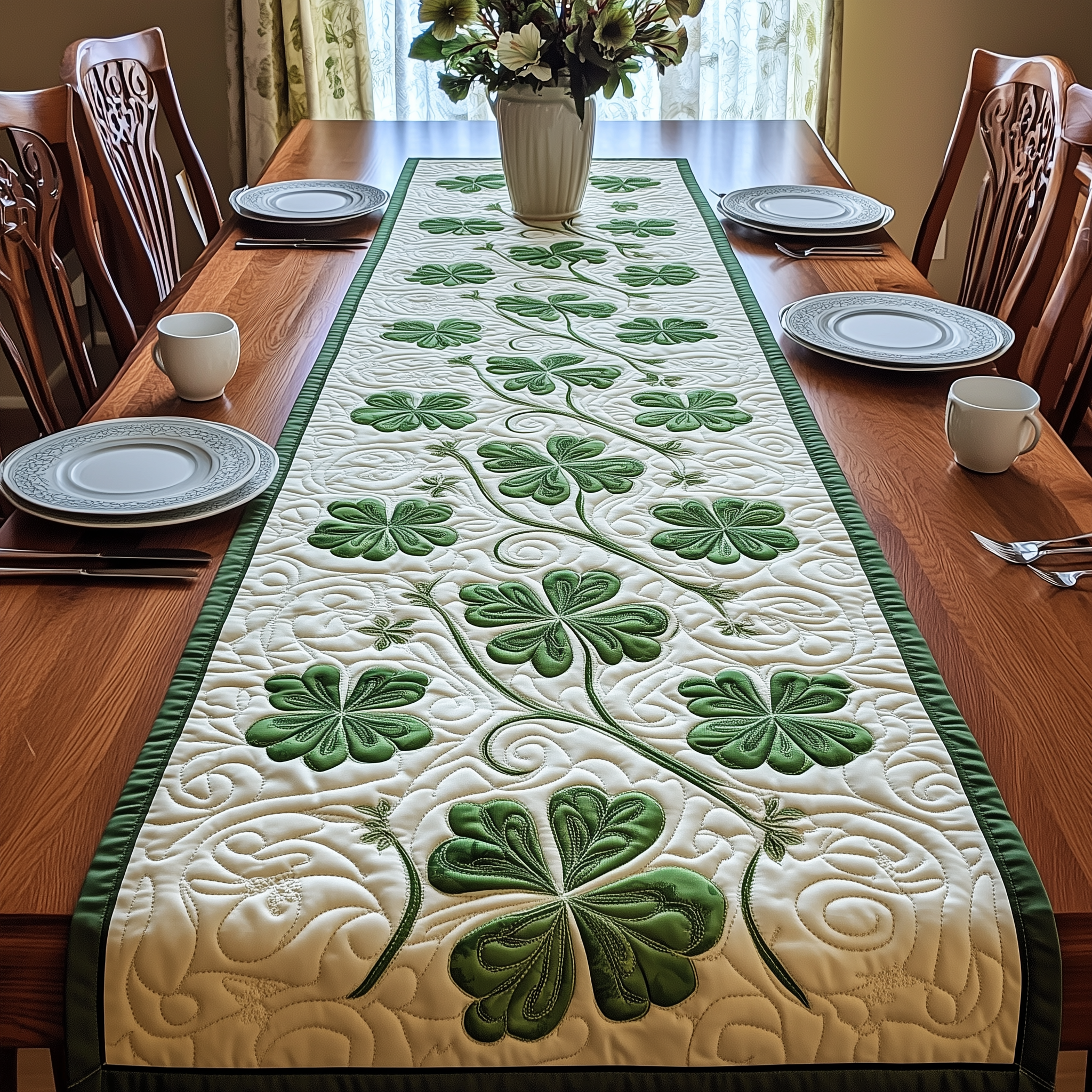 Irish Shamrock Quilted Table Runner Patrick's Day Mom And Daughter Gifts-1 Irish Shamrock Quilted Table Runner Patrick's Day Mom And Daughter Gifts-1