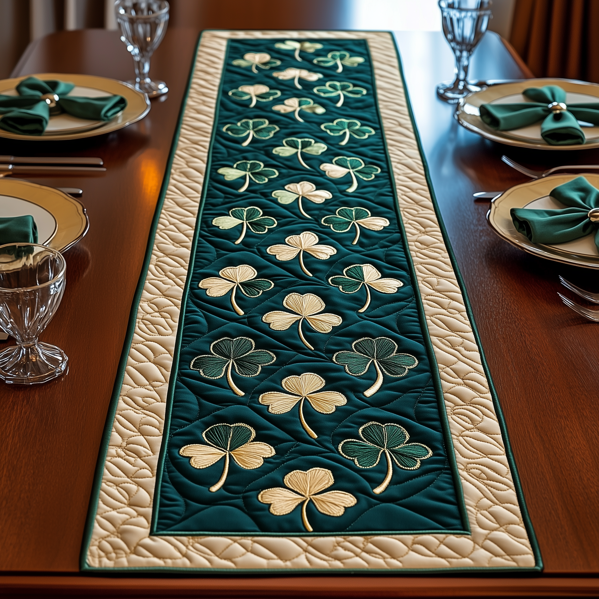 Irish Shamrock Quilted Table Runner Patrick's Day Mother In Law Gift-1 Irish Shamrock Quilted Table Runner Patrick's Day Mother In Law Gift-1