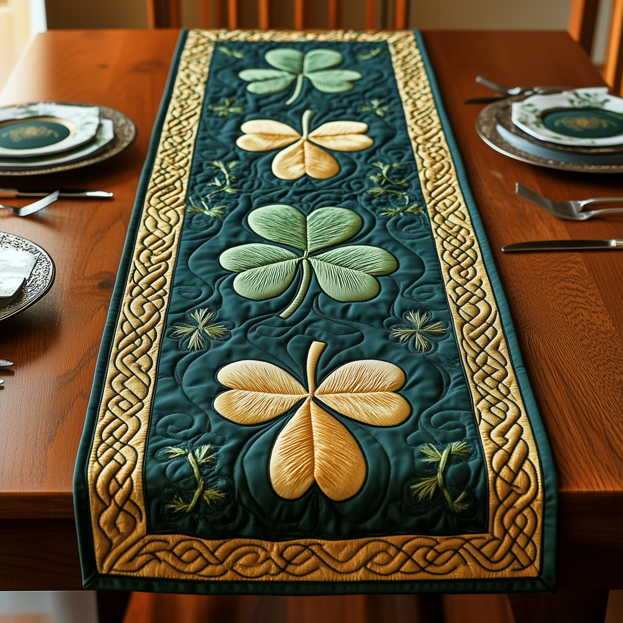 Irish Shamrock Quilted Table Runner Patrick's Day Mother In Law Presents-1 Irish Shamrock Quilted Table Runner Patrick's Day Mother In Law Presents-1