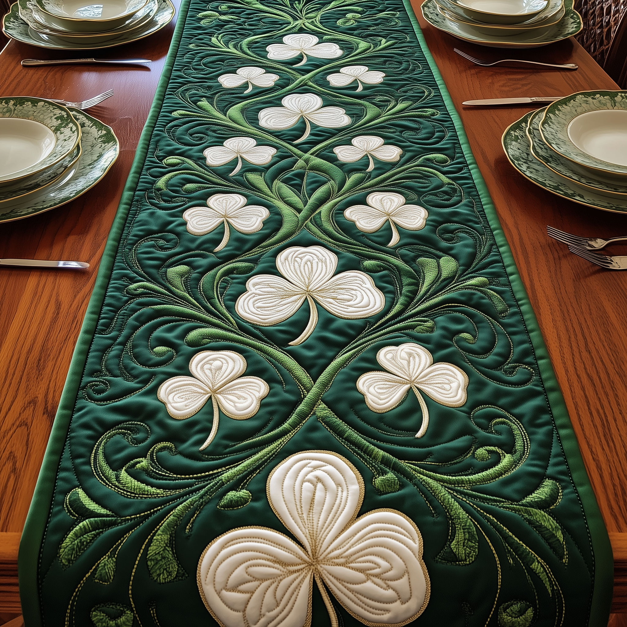 Irish Shamrock Quilted Table Runner Patrick's Day Mummy Daughter Gifts-1 Irish Shamrock Quilted Table Runner Patrick's Day Mummy Daughter Gifts-1