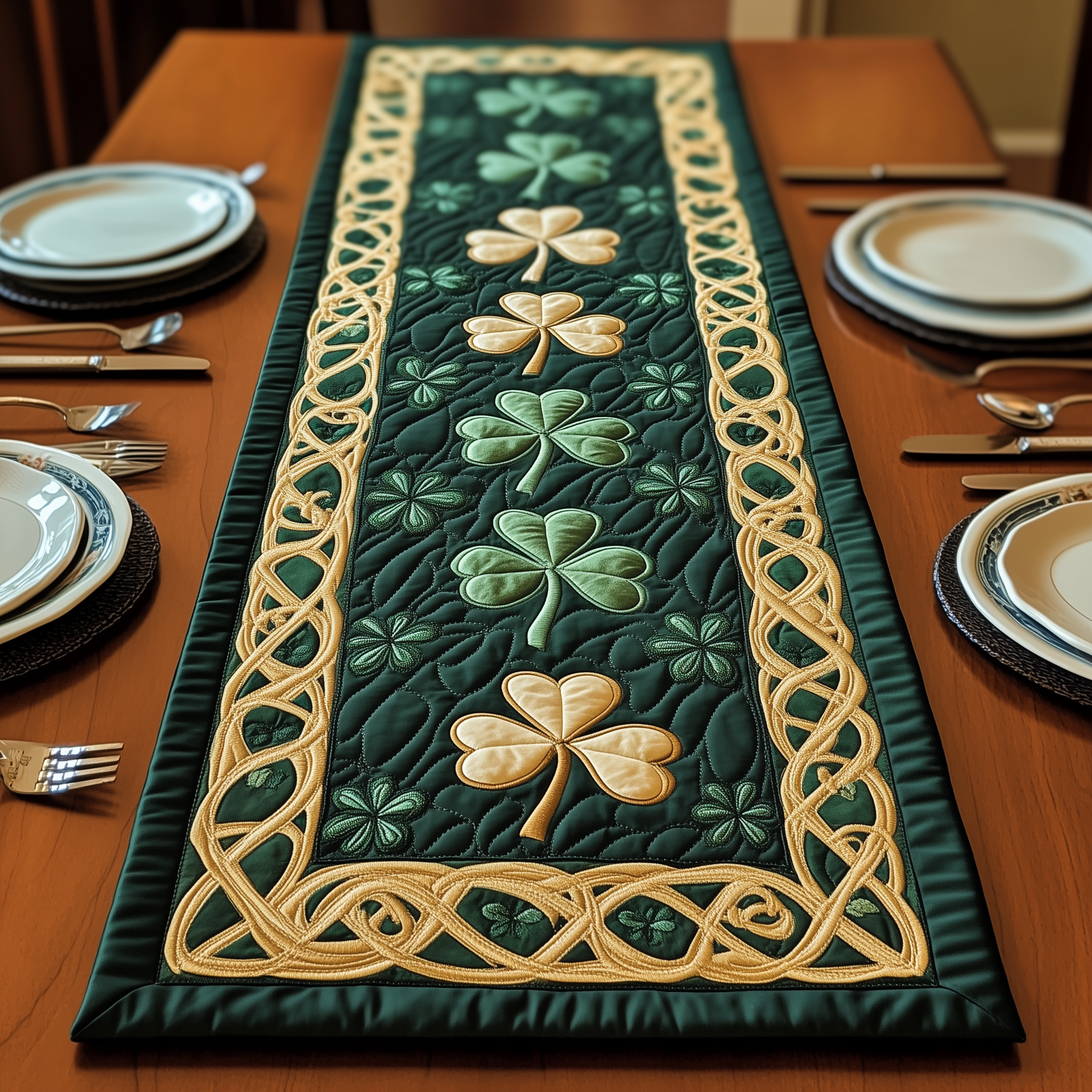 Irish Shamrock Quilted Table Runner Patrick's Day Presents For Daughter-1