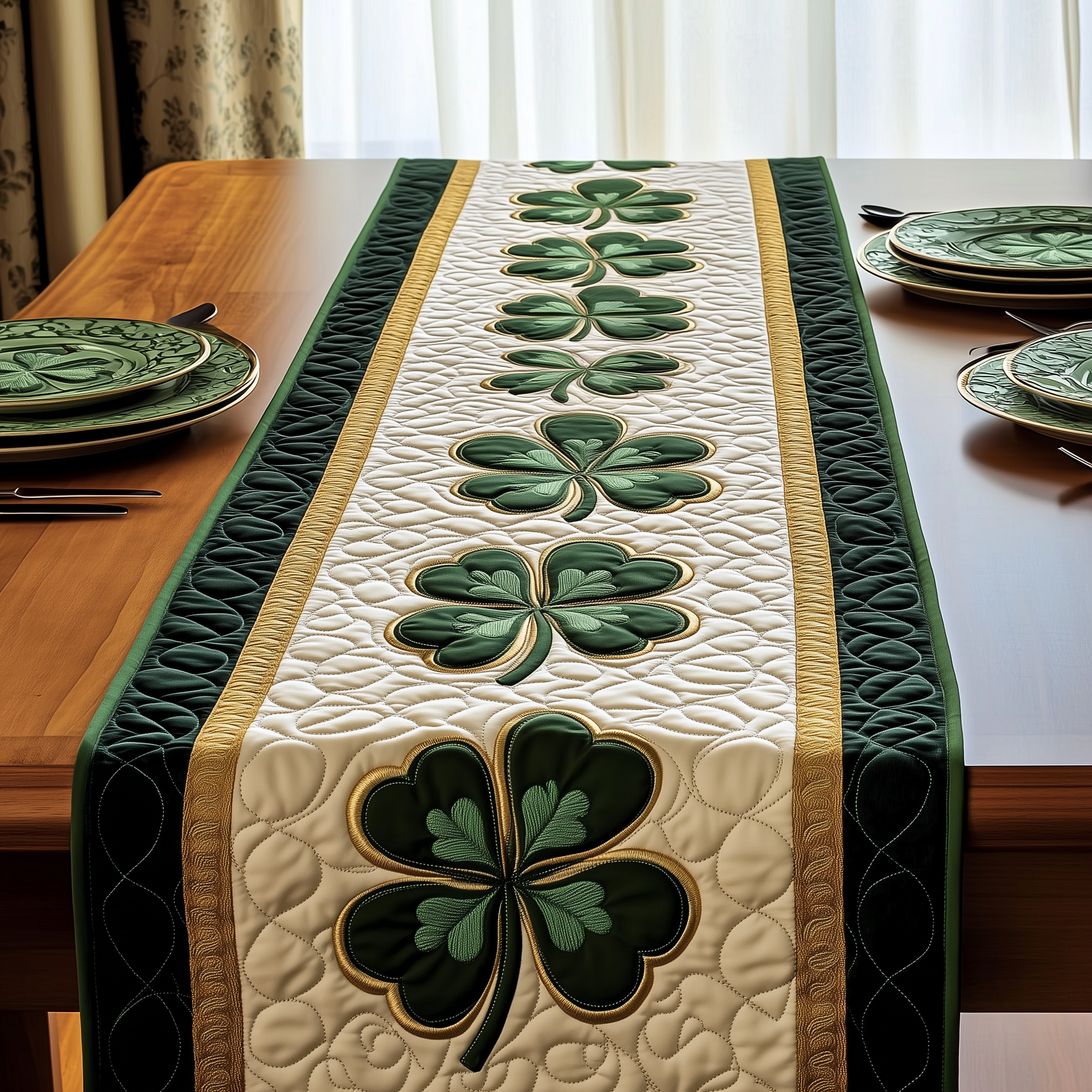 Irish Shamrock Quilted Table Runner Patrick's Day Presents For Wife-1 Irish Shamrock Quilted Table Runner Patrick's Day Presents For Wife-1
