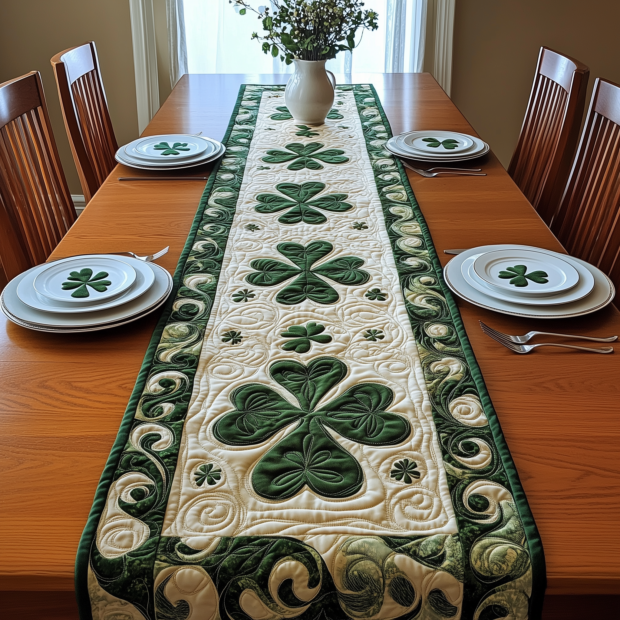 Irish Shamrock Quilted Table Runner Patrick's Day Womens Gift Ideas-1 Irish Shamrock Quilted Table Runner Patrick's Day Womens Gift Ideas-1
