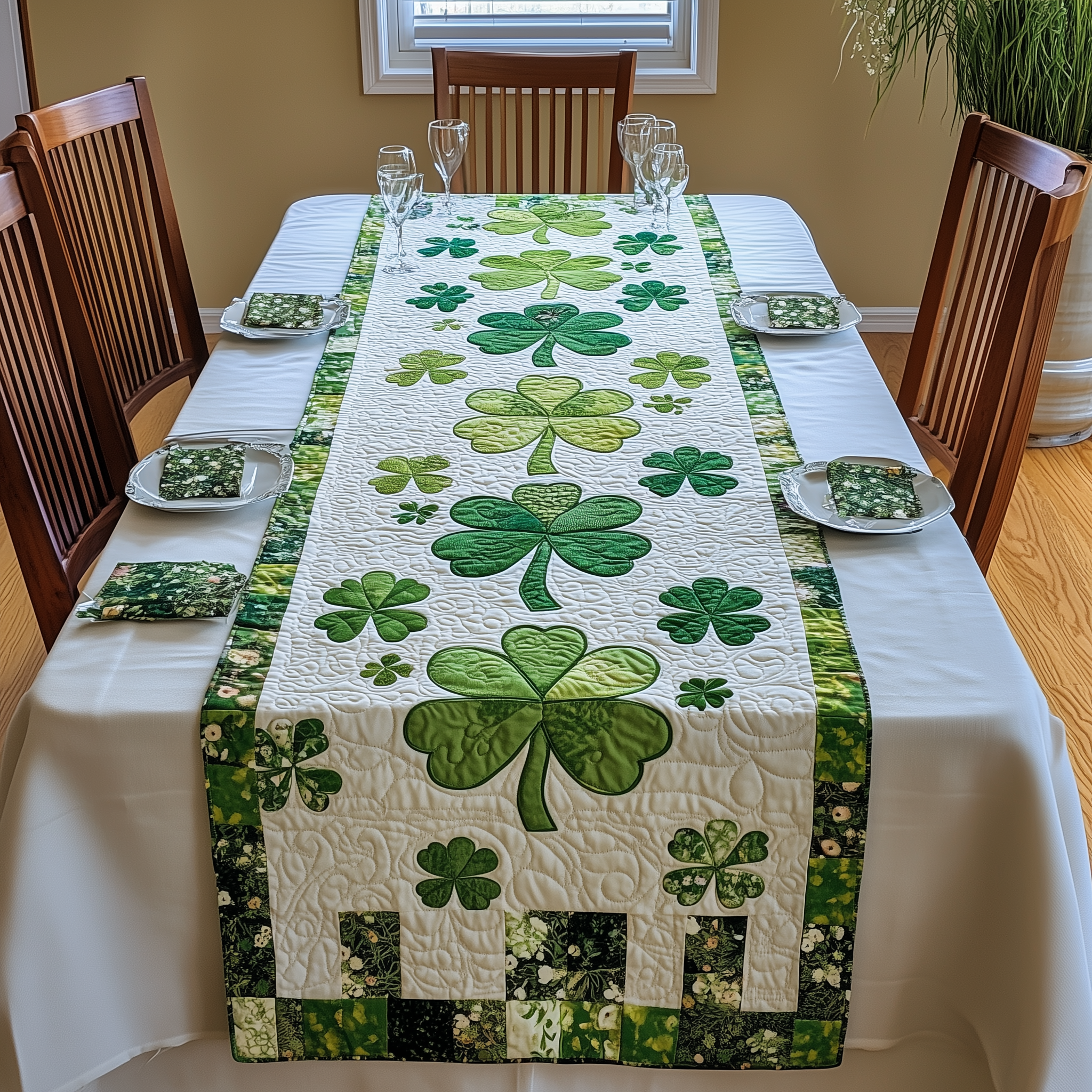 Irish Shamrock Quilted Tabler Runner Patrick's Day Best Present For Wife-1 Irish Shamrock Quilted Tabler Runner Patrick's Day Best Present For Wife-1