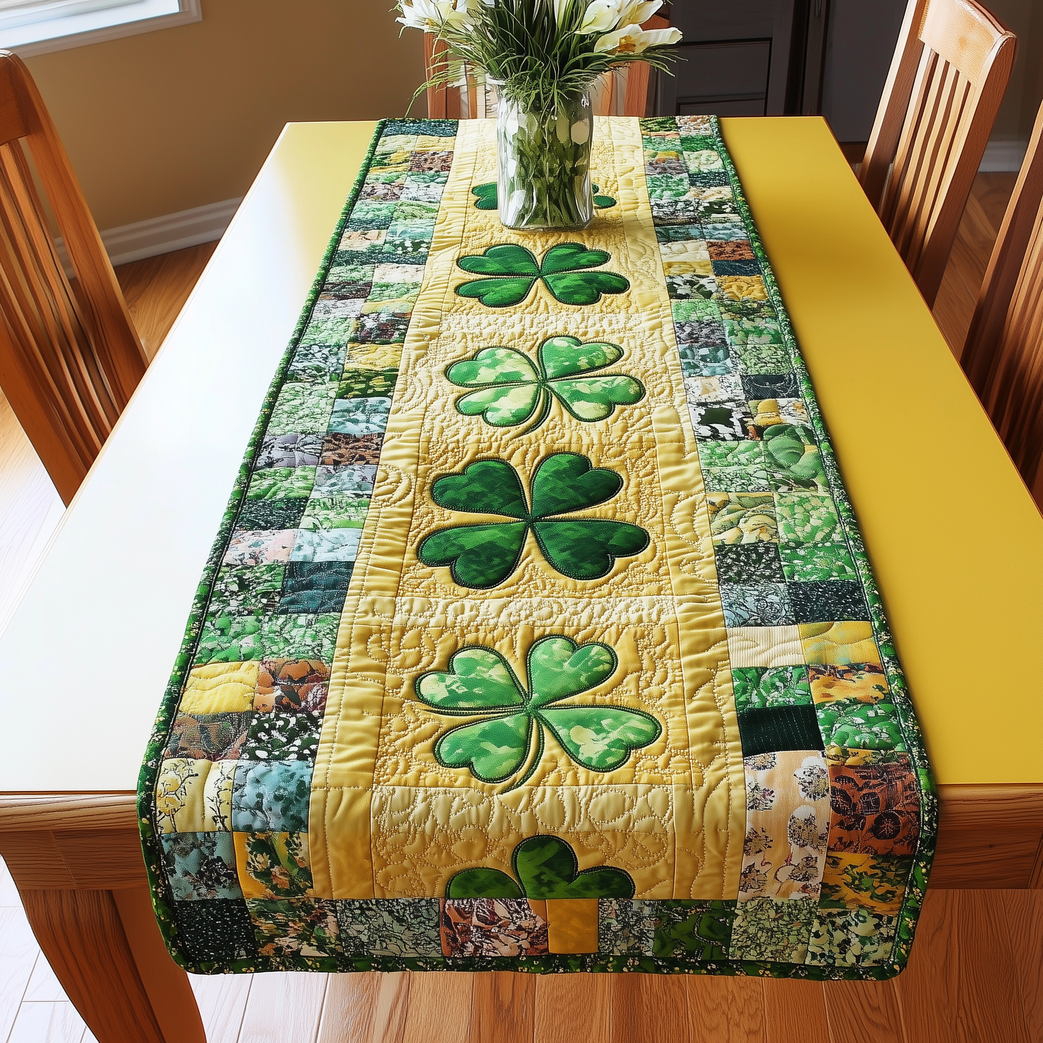 Irish Shamrock Quilted Tabler Runner Patrick's Day Good Gift Ideas For Girlfriend-1 Irish Shamrock Quilted Tabler Runner Patrick's Day Good Gift Ideas For Girlfriend-1