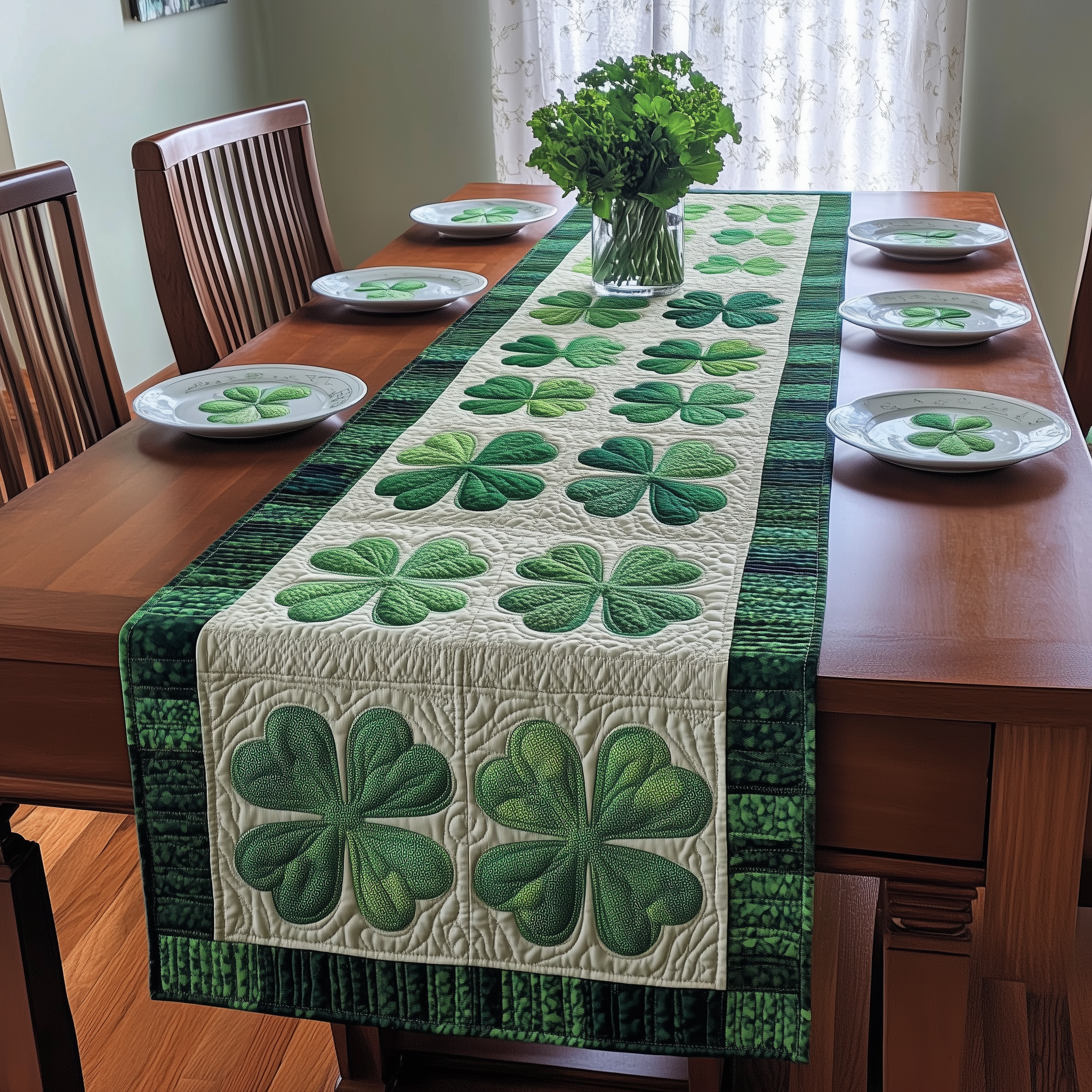 Irish Shamrock Quilted Tabler Runner Patrick's Day Presents For My Wife-1 Irish Shamrock Quilted Tabler Runner Patrick's Day Presents For My Wife-1