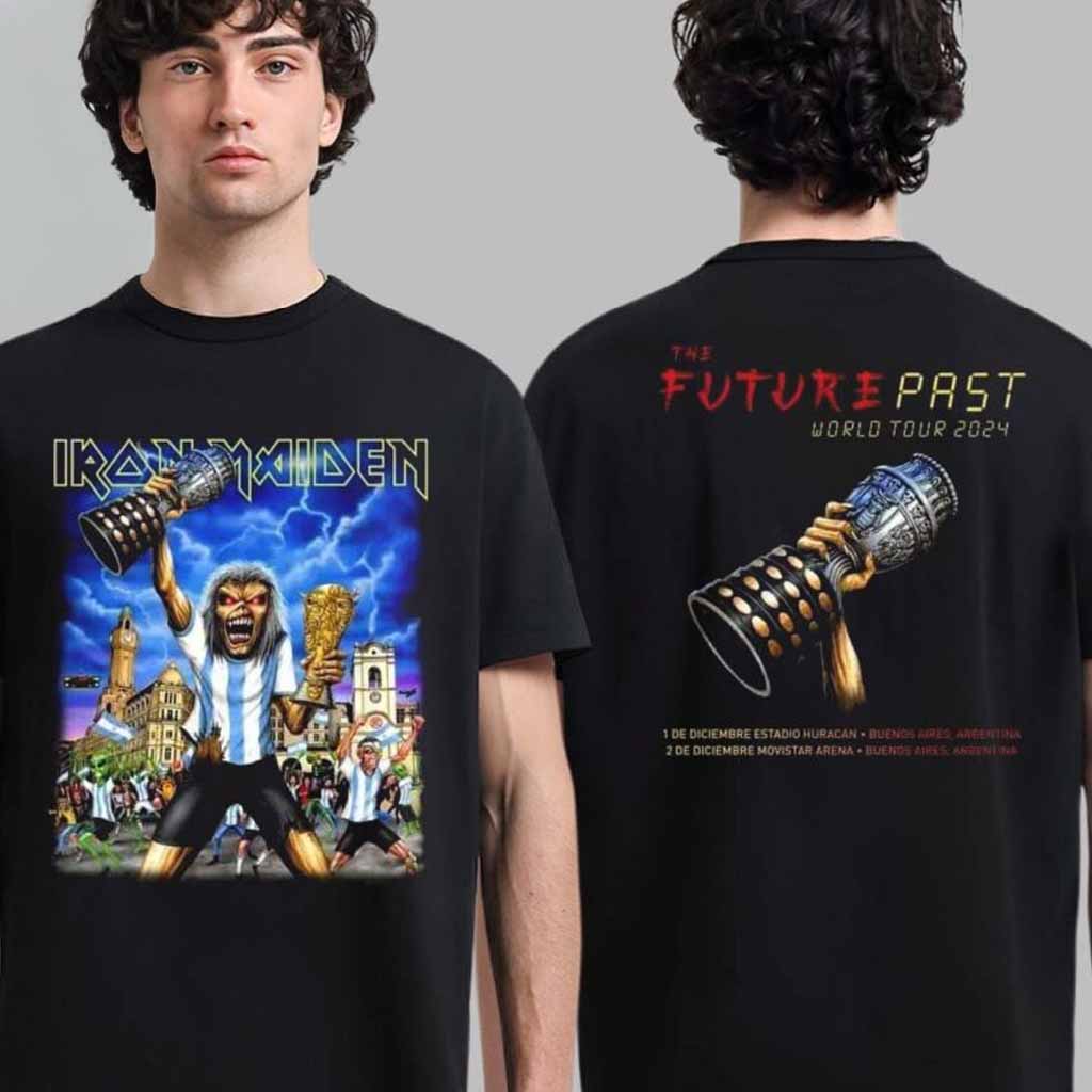 Iron Maiden The Future Past World Tour 2024 Argentina The National Football Player Eddie Holding Copa America And World Cup Trophy In Buanos Aires On December 1 And 2 T-Shirt Fan Merch-1