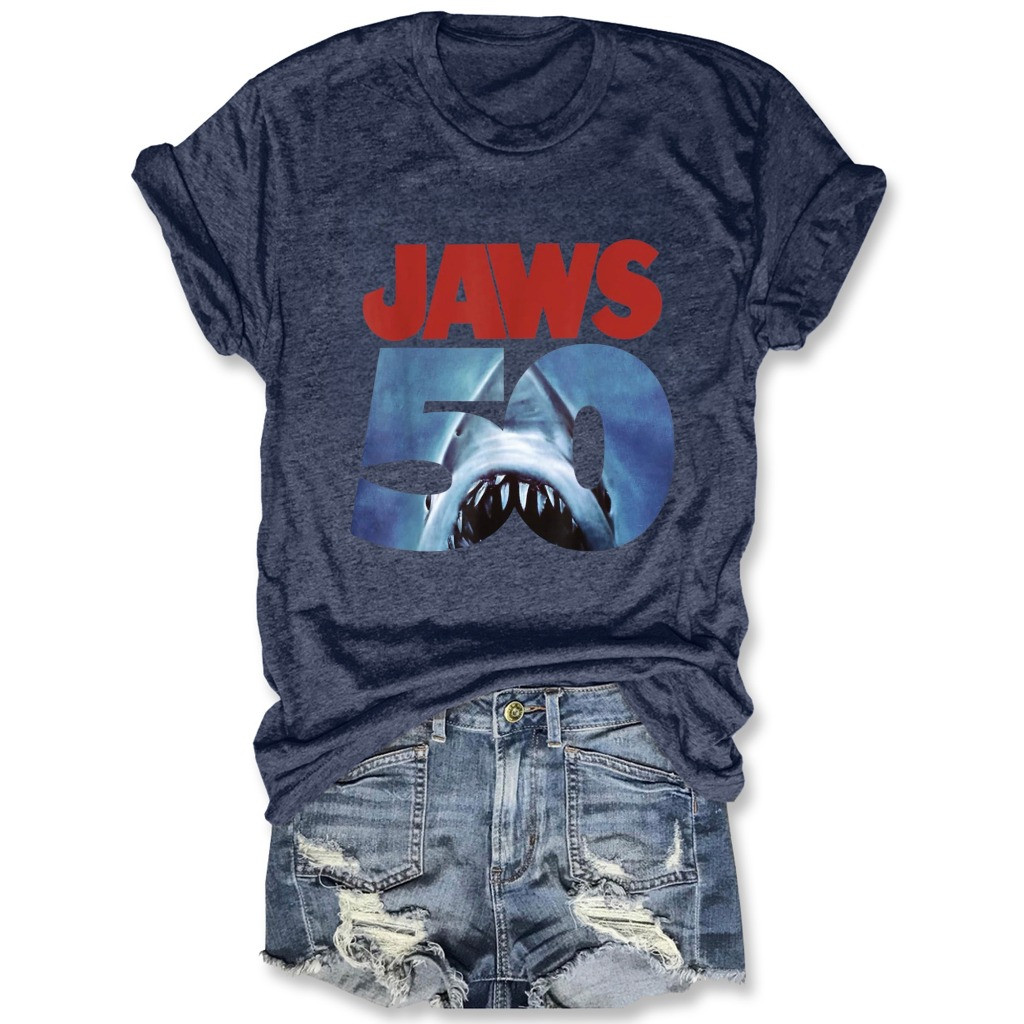 Jaws 50th Anniversary Women's T-Shirt Themed Movie Best Gifts For Jaws Fans For Her-1 Jaws 50th Anniversary Women's T-Shirt Themed Movie Best Gifts For Jaws Fans For Her-1
