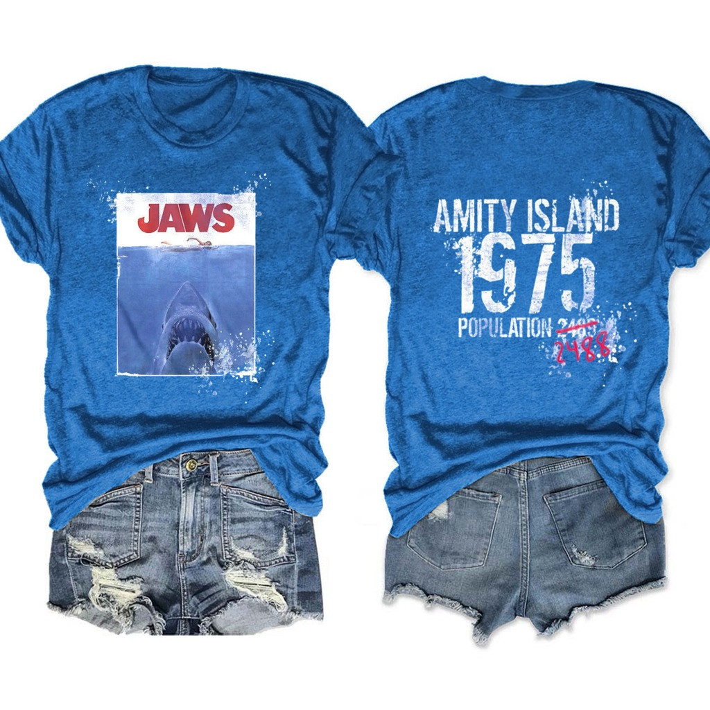 Jaws Amity Island 1975 Population 1488 T-Shirt Jaws Movie Fan Themed Gifts-1 Jaws Amity Island 1975 Population 1488 T-Shirt Jaws Movie Fan Themed Gifts-1