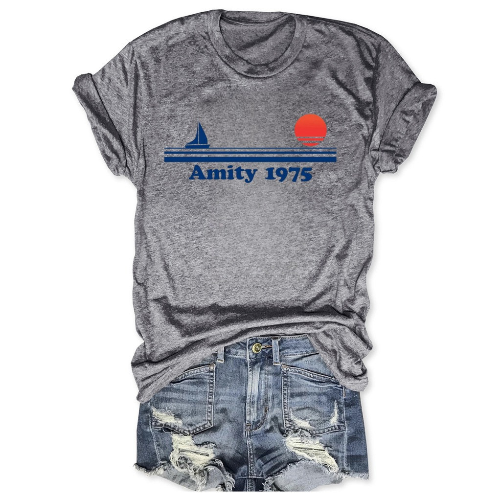 Jaws Amity Island 1975 T-Shirt Themed Movie Gifts For Jaws Fans Ideas For Her-1