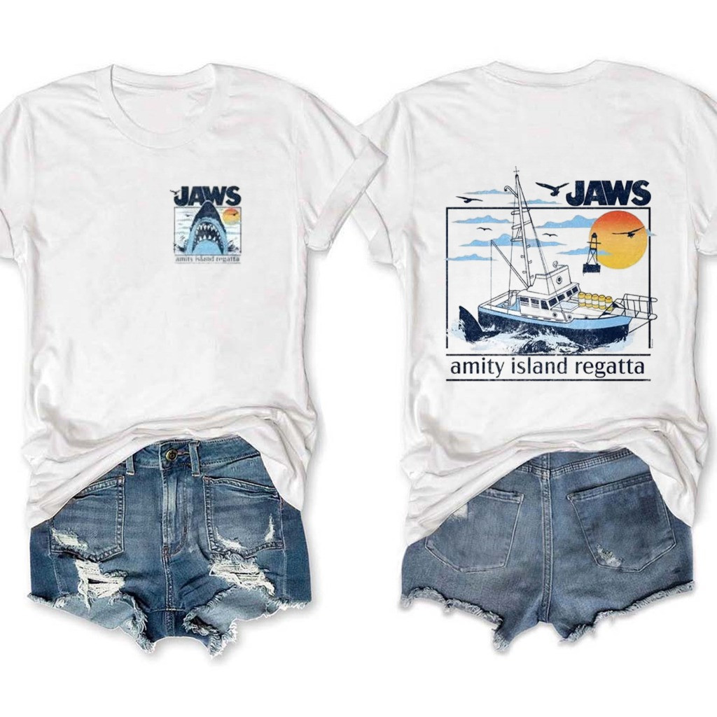 Jaws Amity Island Regatta Womens T-Shirt Theme Movie Apparel Merch Gifts For Jaws Fans-1 Jaws Amity Island Regatta Womens T-Shirt Theme Movie Apparel Merch Gifts For Jaws Fans-1