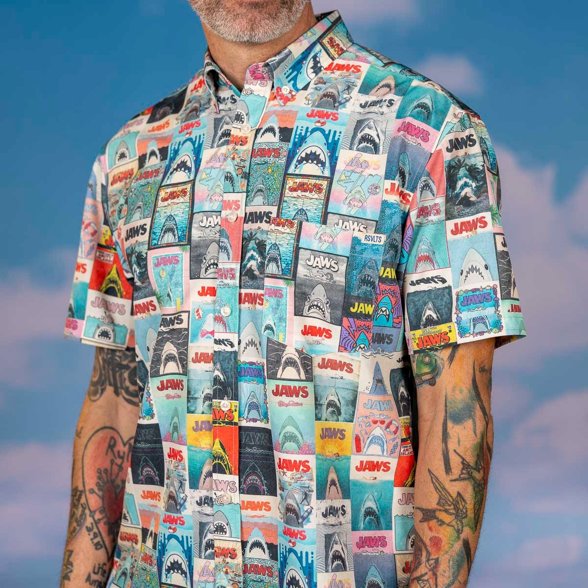 Jaws Hawaiian Shirt Short Sleeve Button Up Aloha Shirt Themed Movie Jaws Fan Merch-1 Jaws Hawaiian Shirt Short Sleeve Button Up Aloha Shirt Themed Movie Jaws Fan Merch-1