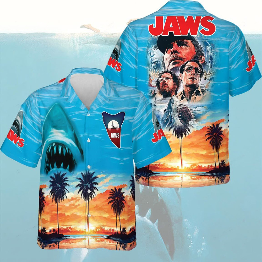 Jaws Hawaiian Shirt Summer Holiday Aloha Shirt Themed Movie Fan Jaws Merch Gifts-1 Jaws Hawaiian Shirt Summer Holiday Aloha Shirt Themed Movie Fan Jaws Merch Gifts-1