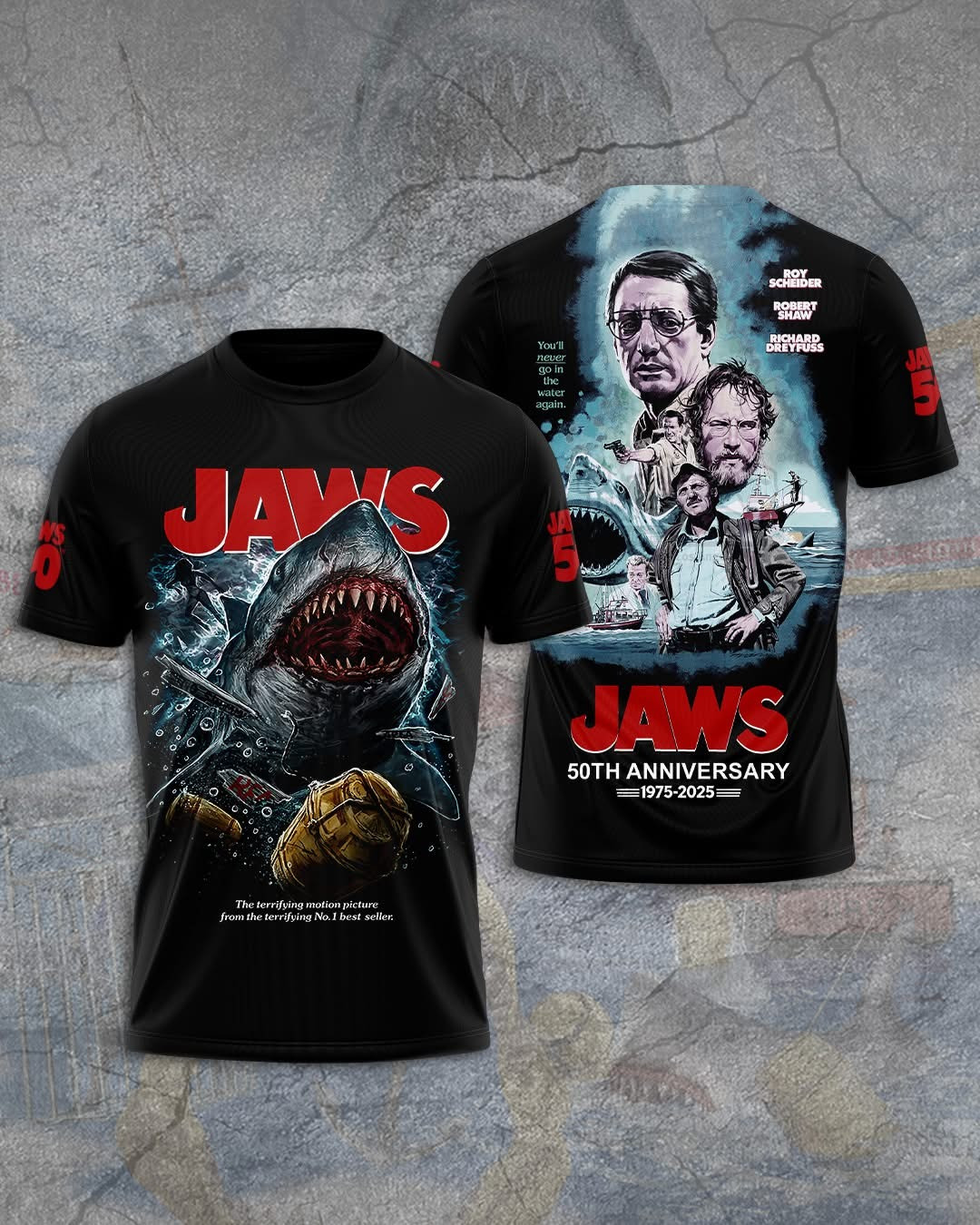 Jaws Killer Shark 50Th Anniversary 1975 2025 T-Shirt Mens Clothing Fan Merch Cool Gifts-1 Jaws Killer Shark 50Th Anniversary 1975 2025 T-Shirt Mens Clothing Fan Merch Cool Gifts-1