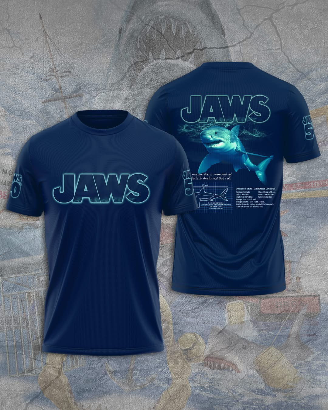 Jaws Killer Shark 50Th Anniversary 1975 2025 T-Shirt Movie Jaws Fan Merch Gift Ideas-1 Jaws Killer Shark 50Th Anniversary 1975 2025 T-Shirt Movie Jaws Fan Merch Gift Ideas-1