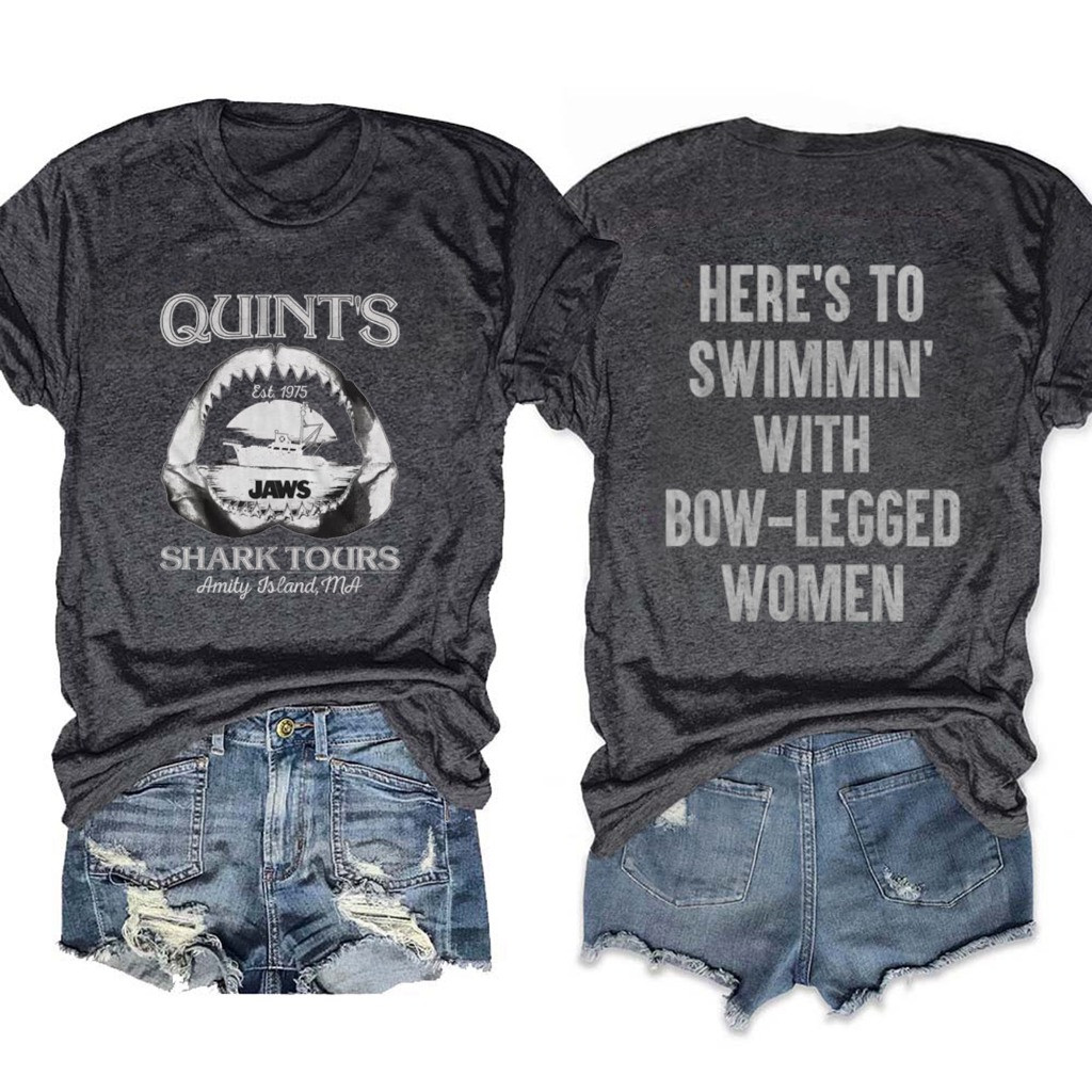 Jaws Quints Shark Tours T-Shirt Amity Island Here's To Swimmin With Bow-Legged Women-1 Jaws Quints Shark Tours T-Shirt Amity Island Here's To Swimmin With Bow-Legged Women-1