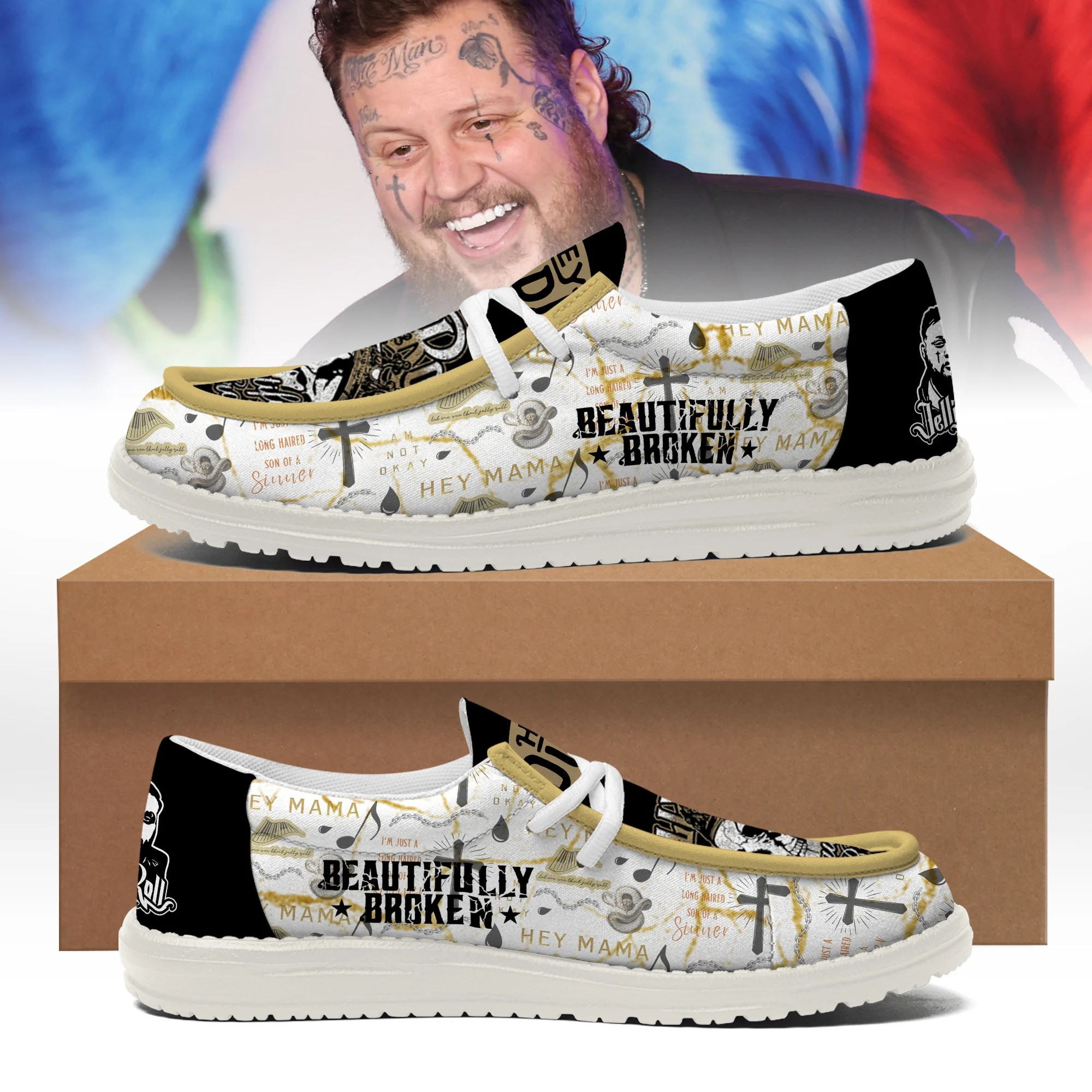 Jelly Roll Beautifully Broken Casual Shoes Sneakers Tour Merch Best Gifts For Rock Fans-1 Jelly Roll Beautifully Broken Casual Shoes Sneakers Tour Merch Best Gifts For Rock Fans-1