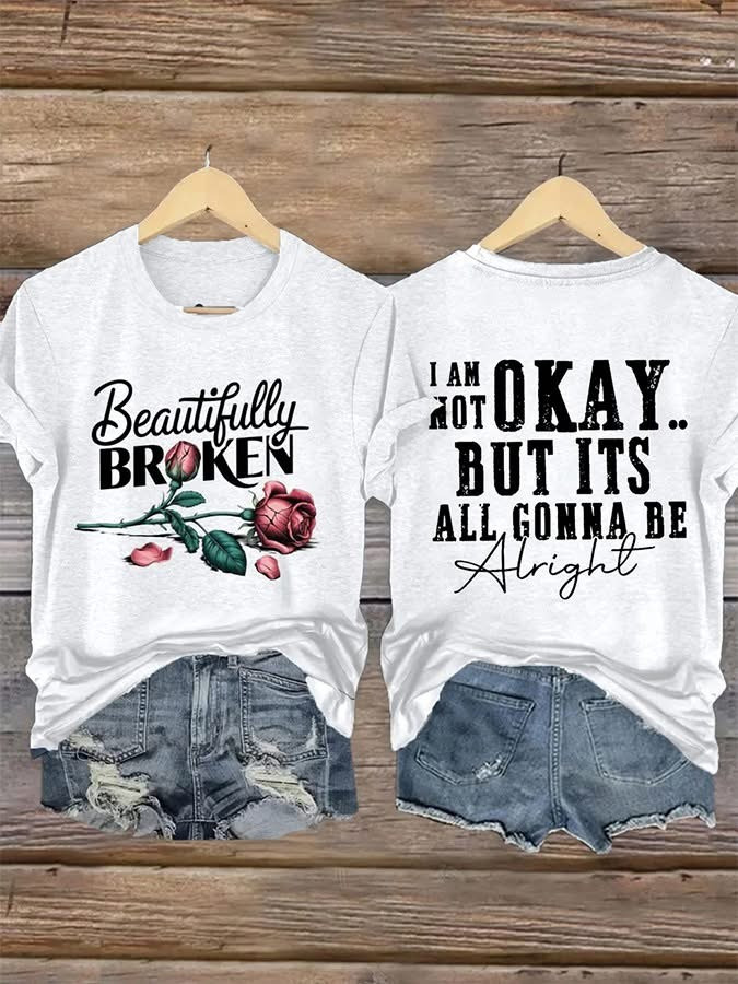 Jelly Roll Beautifully Broken Roses Women's V-Neck T-Shirt I'm Not Okay But It's Be Alright-1 Jelly Roll Beautifully Broken Roses Women's V-Neck T-Shirt I'm Not Okay But It's Be Alright-1