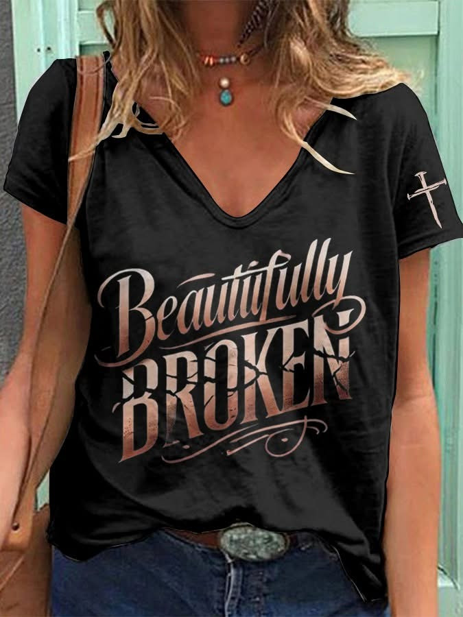 Jelly Roll Beautifully Broken Women's V-Neck Shirt Jelly Roll Tour Merch Fan Gifts For Her-1 Jelly Roll Beautifully Broken Women's V-Neck Shirt Jelly Roll Tour Merch Fan Gifts For Her-1