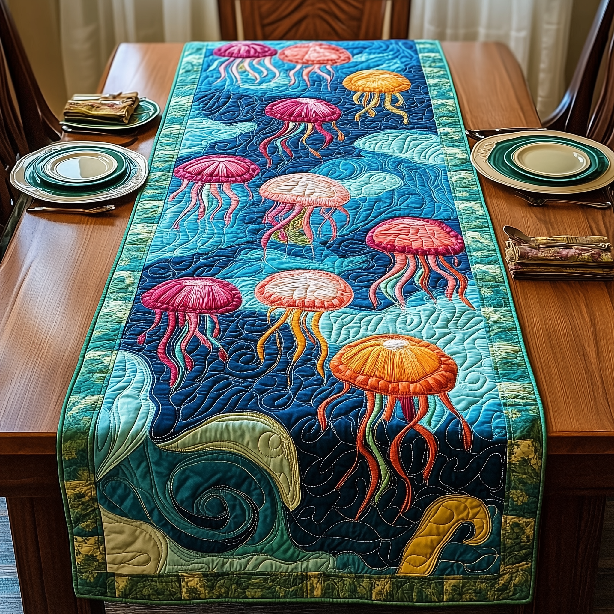 Jellyfish Haven Quilted Table Runner Valentine Day Gifts For Husband-1 Jellyfish Haven Quilted Table Runner Valentine Day Gifts For Husband-1