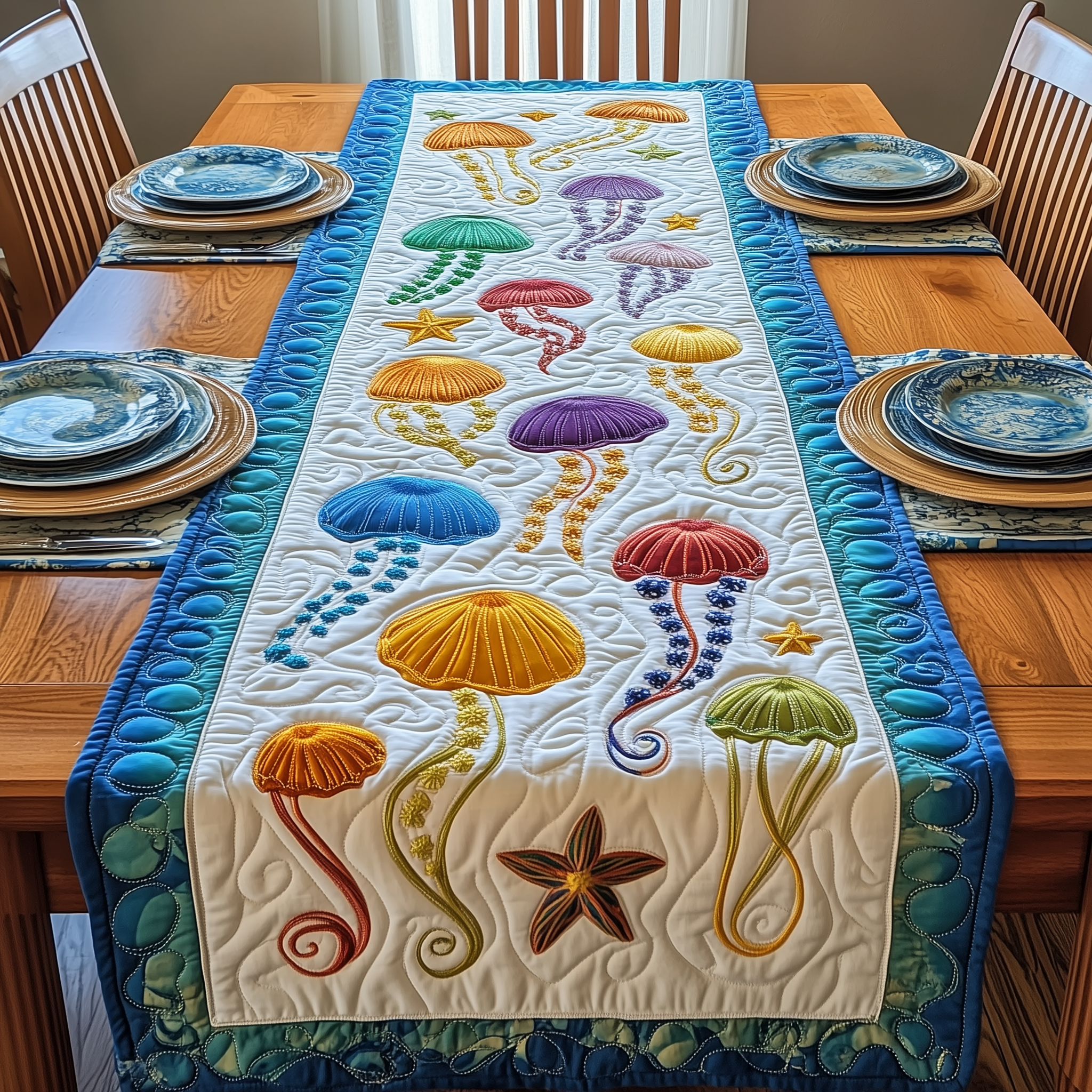 Jellyfish Haven Quilted Table Runner Valentine Day Gifts For Wife-1 Jellyfish Haven Quilted Table Runner Valentine Day Gifts For Wife-1