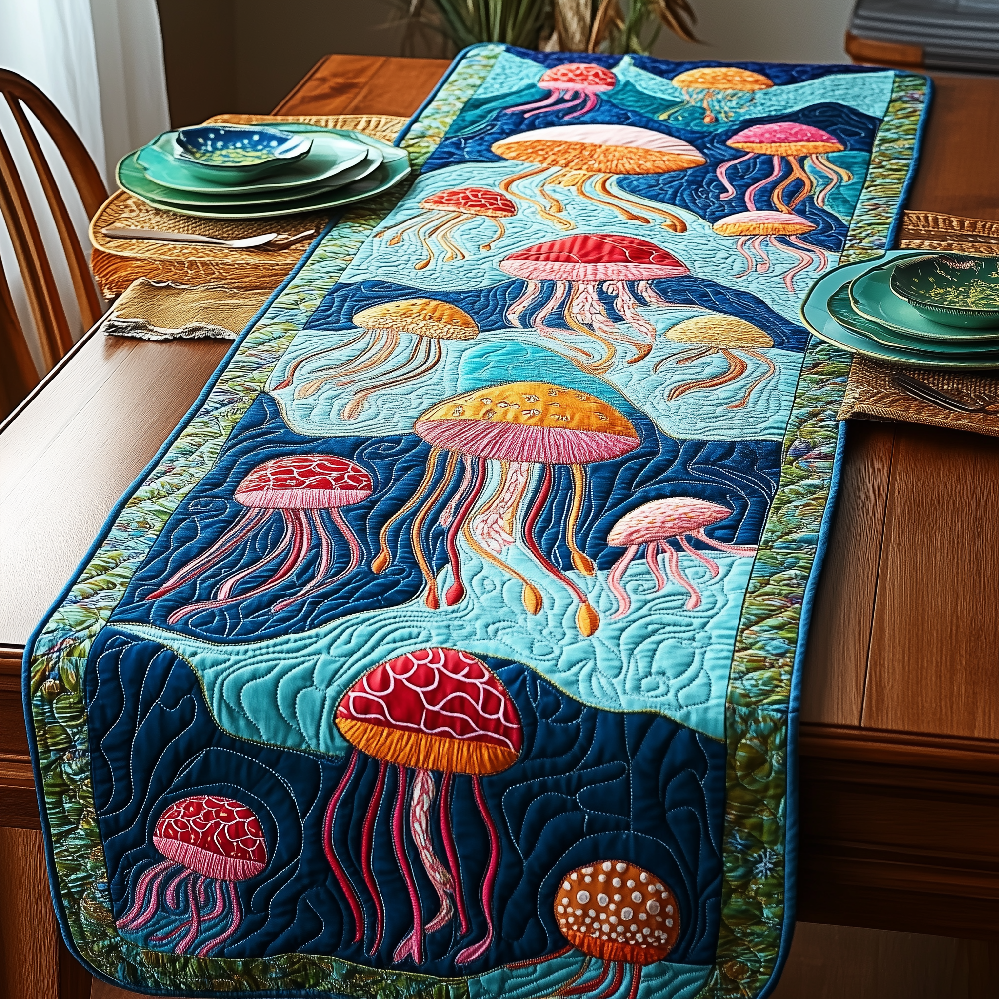 Jellyfish Haven Quilted Table Runner Valentine Day Ideas For Wife-1 Jellyfish Haven Quilted Table Runner Valentine Day Ideas For Wife-1