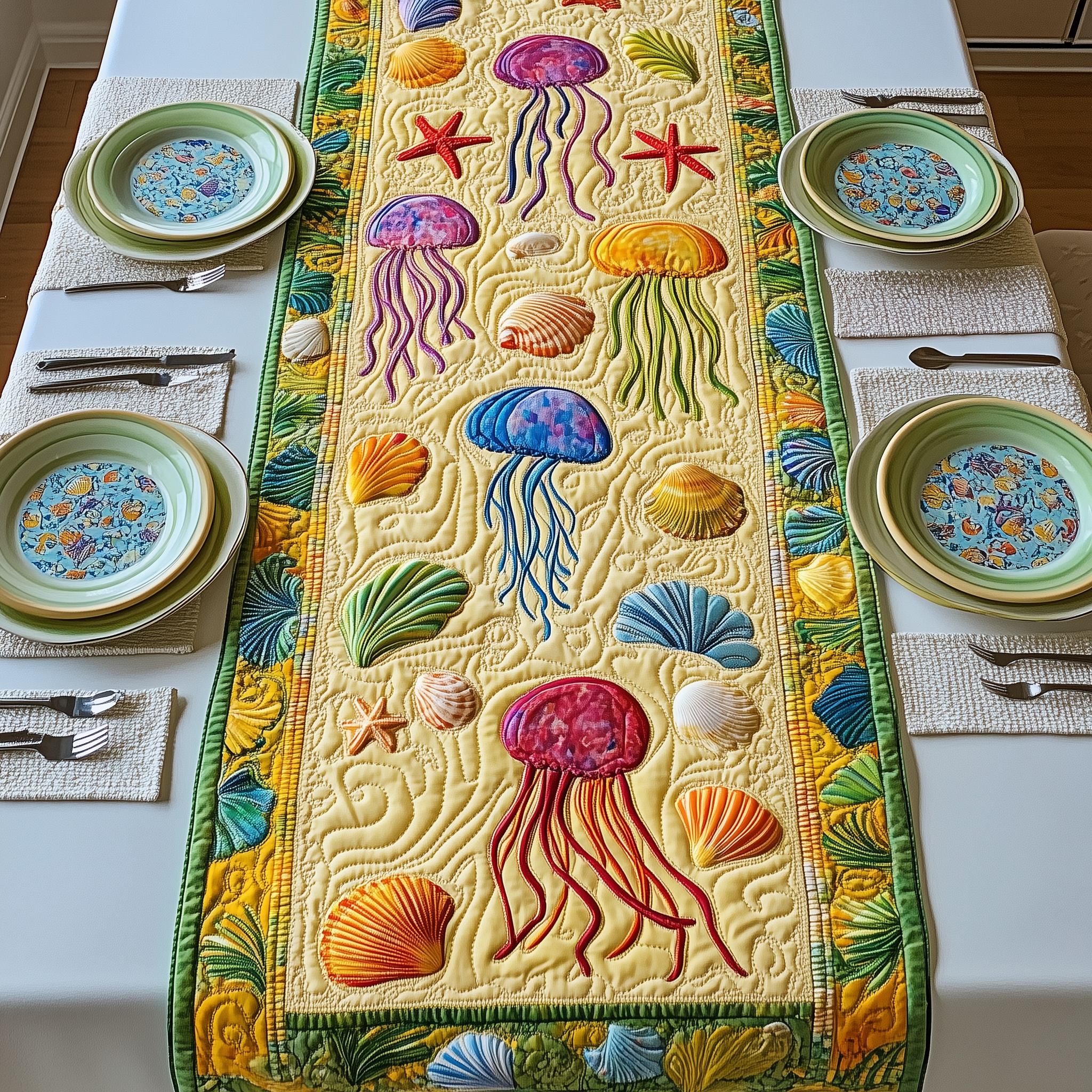 Jellyfish Haven Quilted Table Runner Valentine Day Present Ideas-1 Jellyfish Haven Quilted Table Runner Valentine Day Present Ideas-1