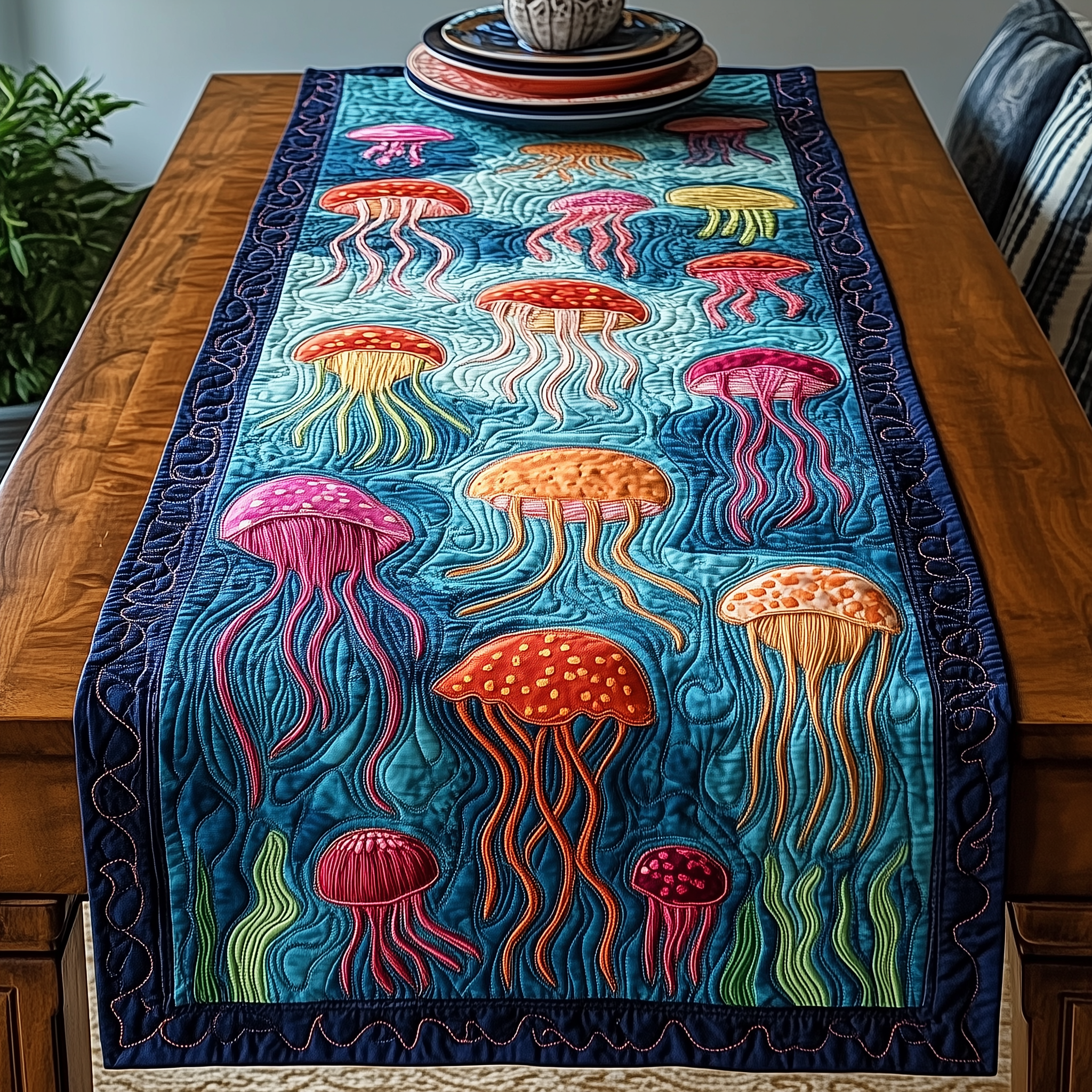 Jellyfish Haven Quilted Table Runner Valentine Day Presents For Mom-1 Jellyfish Haven Quilted Table Runner Valentine Day Presents For Mom-1