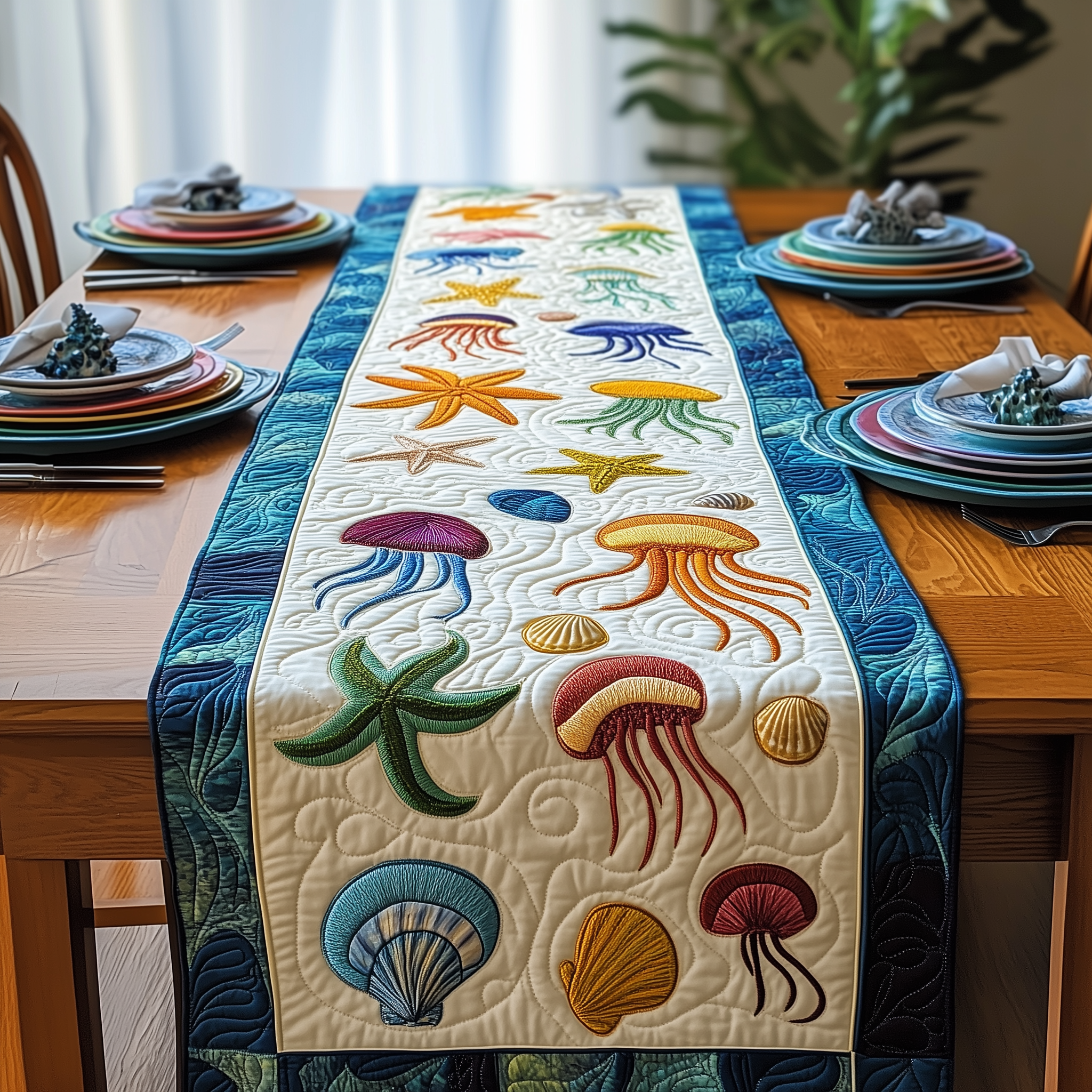 Jellyfish Haven Quilted Table Runner Valentines Gifts For Boyfriend-1